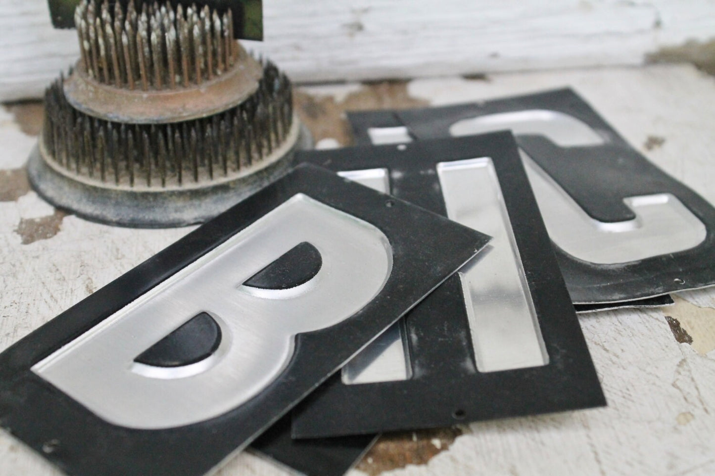 Vintage Metal Gas Station LETTERS Industrial Salvage Black Farmhouse Decor Fixer Upper Decor