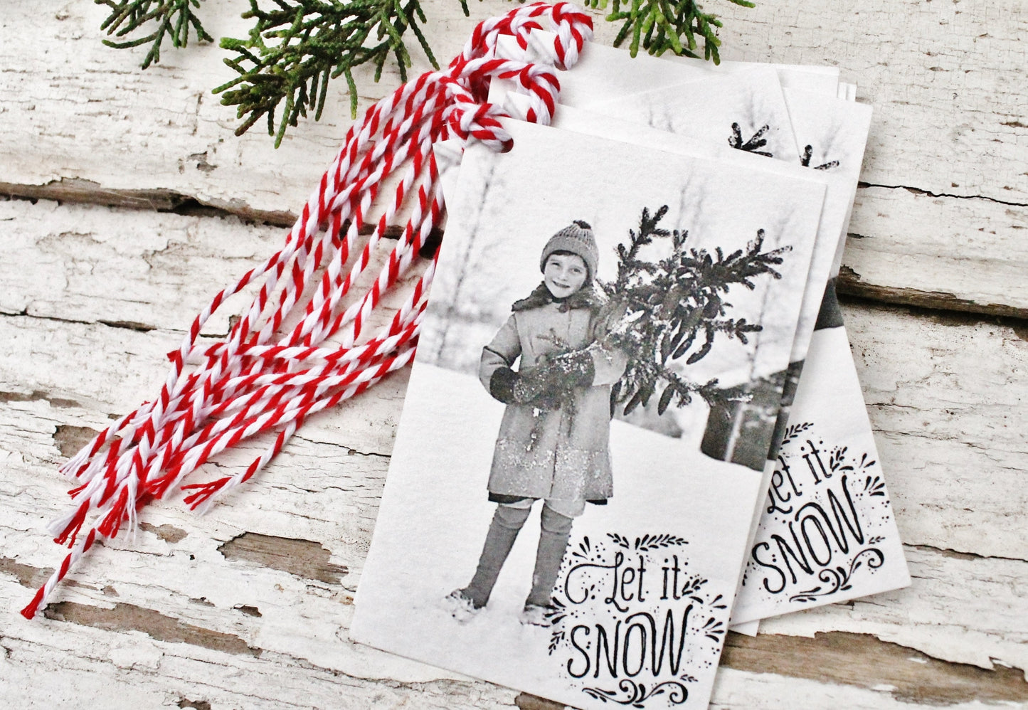 Christmas Gift Tags Vintage Let It Snow Girl Christmas Tree Retro Farmhouse Decor Gift Wrap Fixer Upper Style