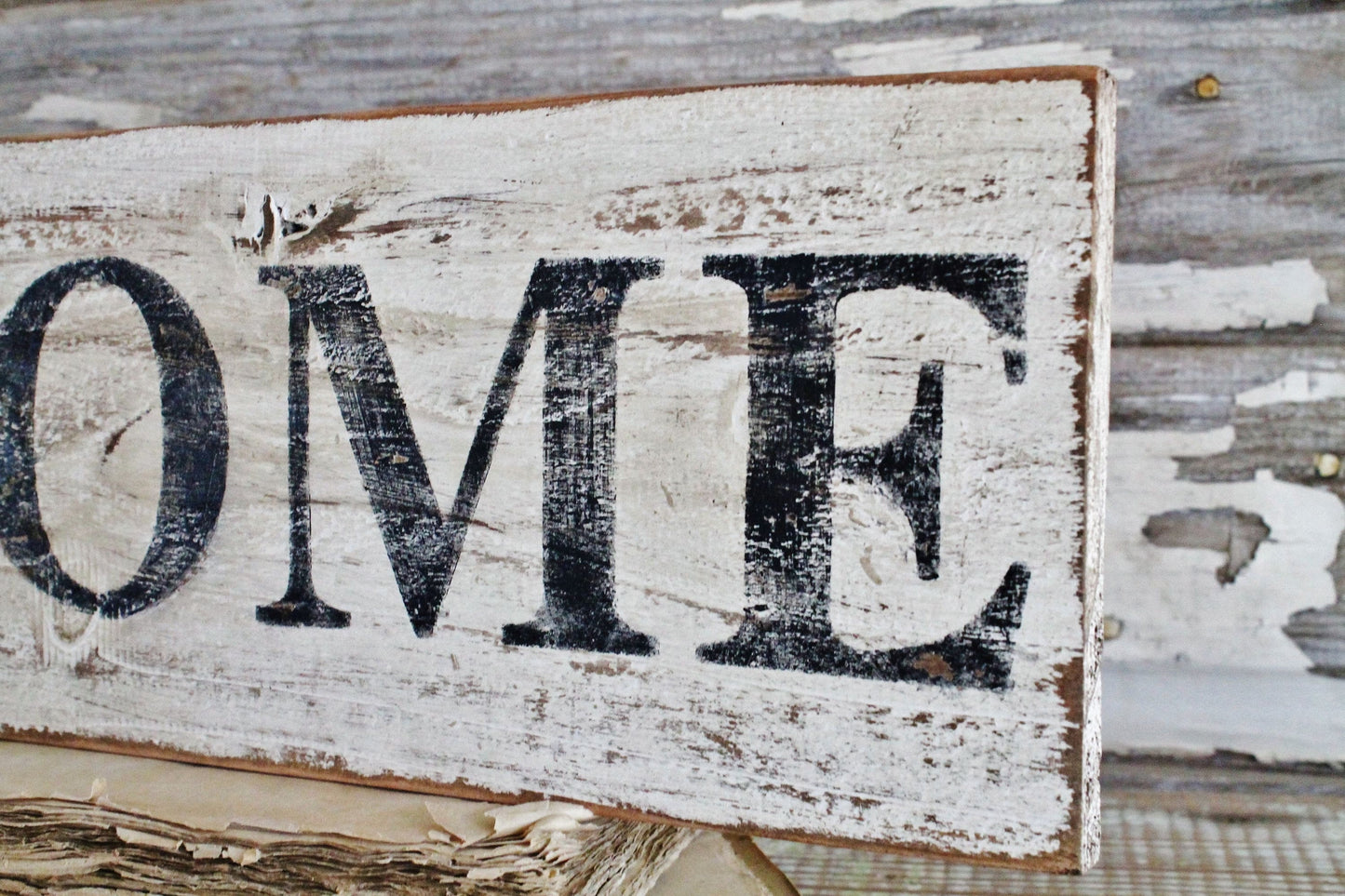 HOME Farmhouse Sign Painted Salvage Barn Wood Reclaimed White Chippy Paint Architectural Primitive Farmhouse Decor Painted Fixer Upper Decor