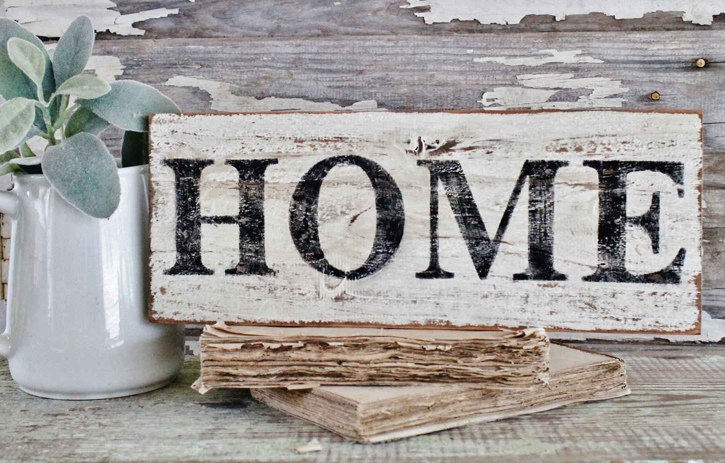 HOME Farmhouse Sign Painted Salvage Barn Wood Reclaimed White Chippy Paint Architectural Primitive Farmhouse Decor Painted Fixer Upper Decor