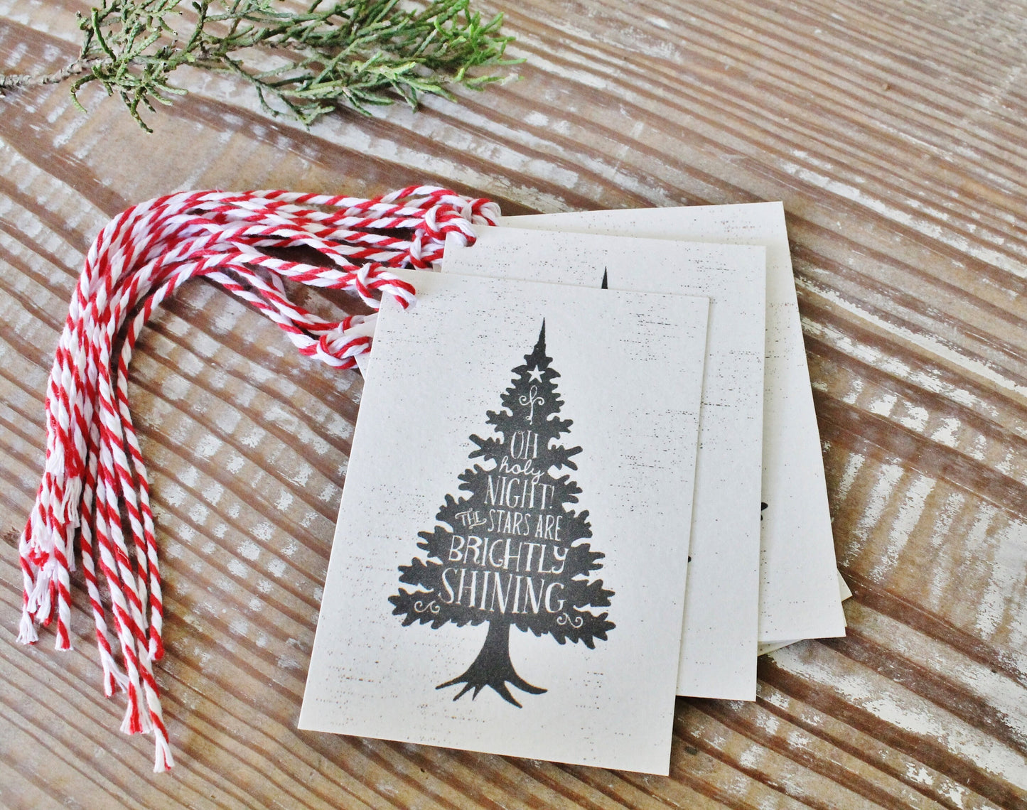 Christmas Gift Tags Vintage Christmas Tree OH HOLY NIGHT Farmhouse Decor Gift Wrap Tree Silhouette Hand Lettered Pine Thrill of Hope Chalk