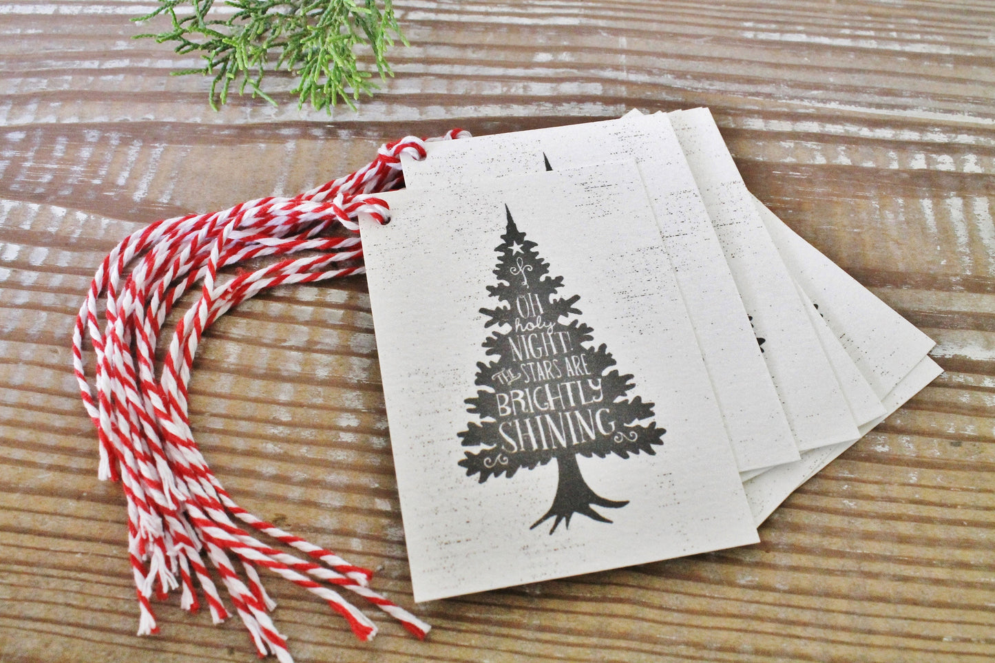 Christmas Gift Tags Vintage Christmas Tree OH HOLY NIGHT Farmhouse Decor Gift Wrap Tree Silhouette Hand Lettered Pine Thrill of Hope Chalk