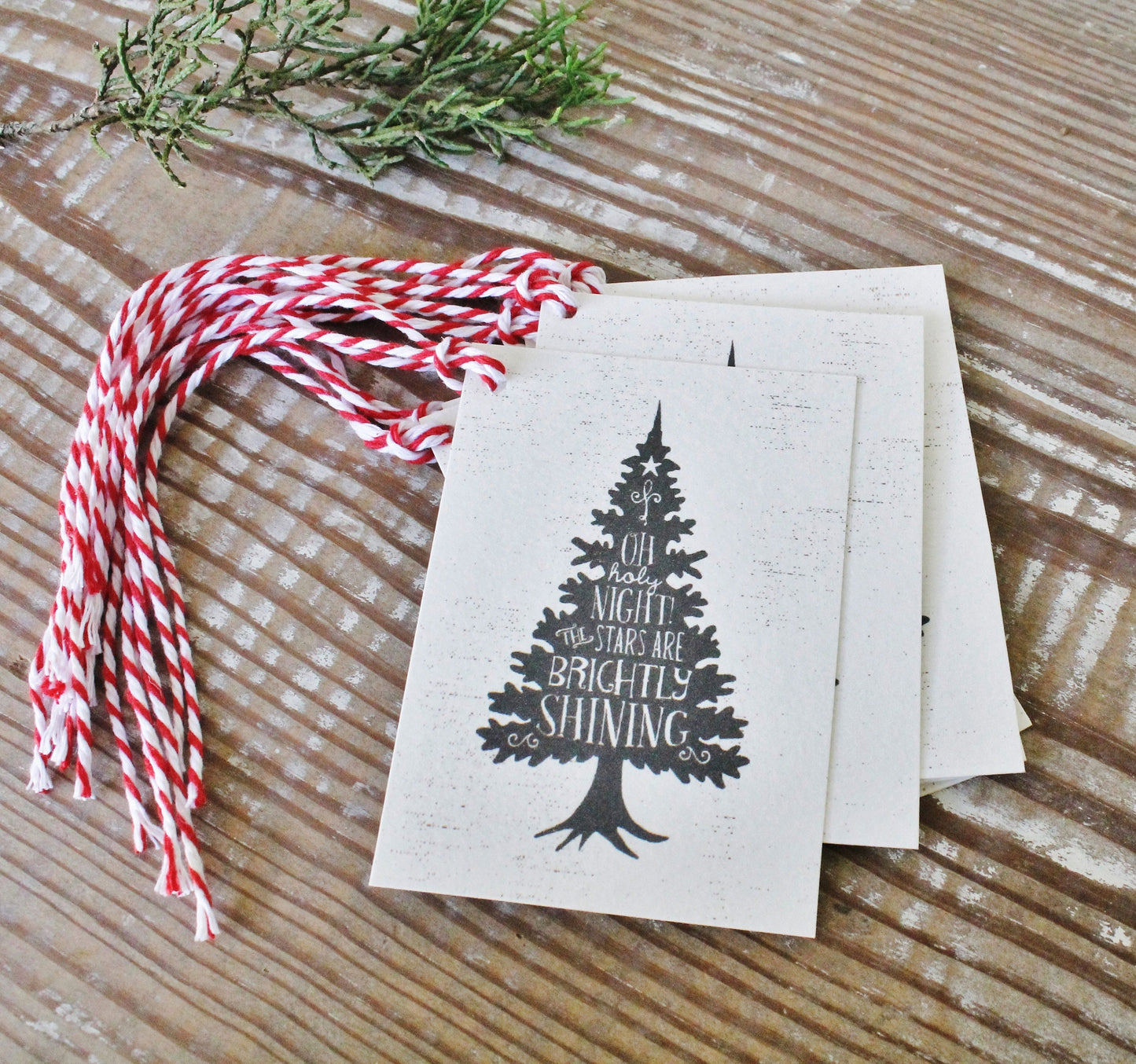 Christmas Gift Tags Vintage Christmas Tree OH HOLY NIGHT Farmhouse Decor Gift Wrap Tree Silhouette Hand Lettered Pine Thrill of Hope Chalk