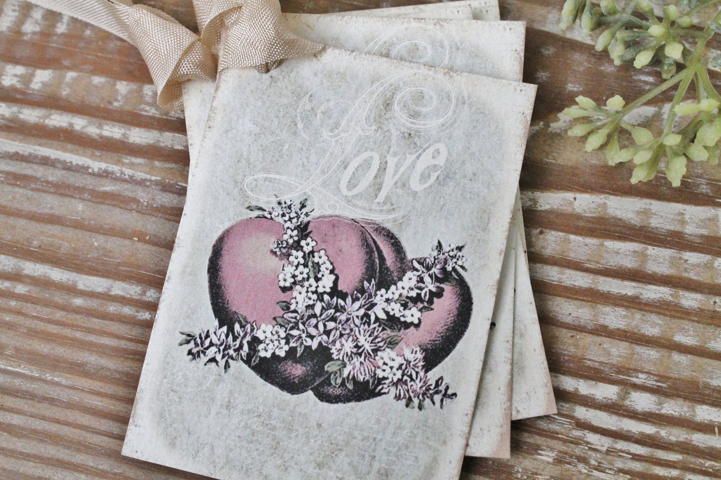 Valentine Vintage Gift Tags LOVE Hearts French Roses Farmhouse Decor Card Shabby