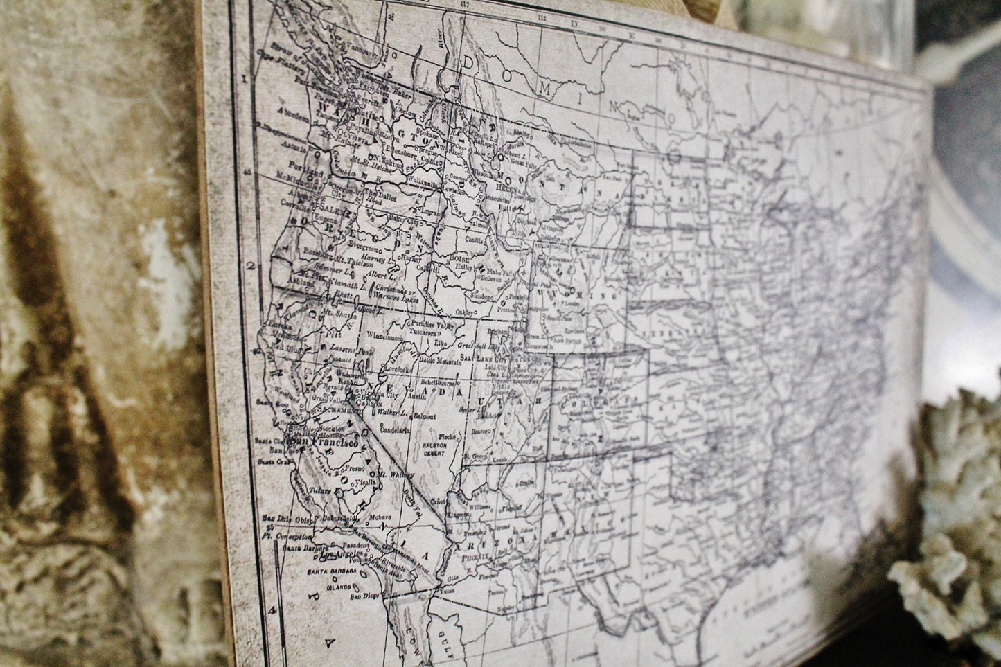 Vintage UNITED STATES MAP Poster Wood Sign Mounted Print Farmhouse Book School Page Wall Art Print Primitive Homeschool Patriotic Americana