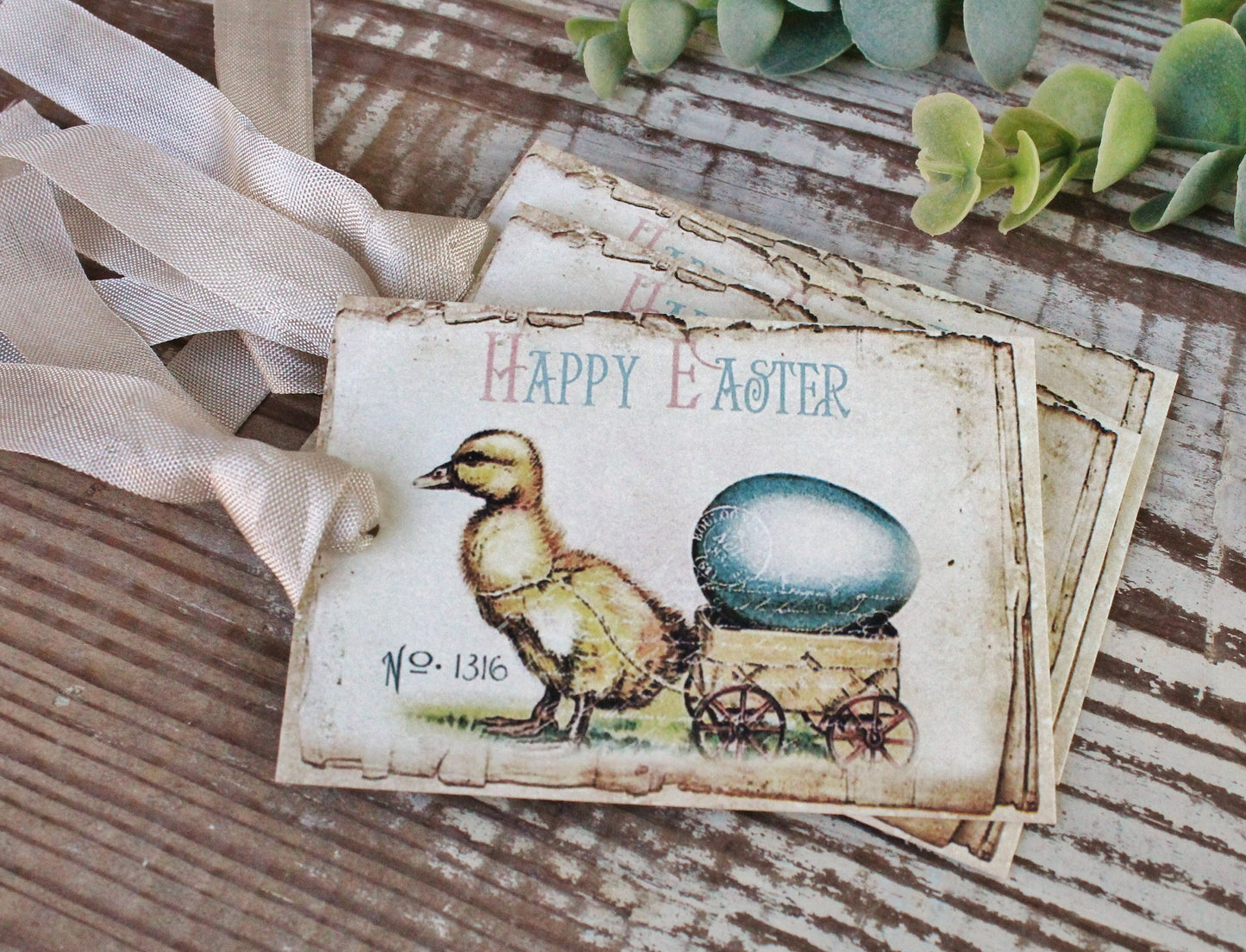 EASTER Vintage Gift Tags Happy Easter Chick Eggs French Farmhouse Decor Card Shabby