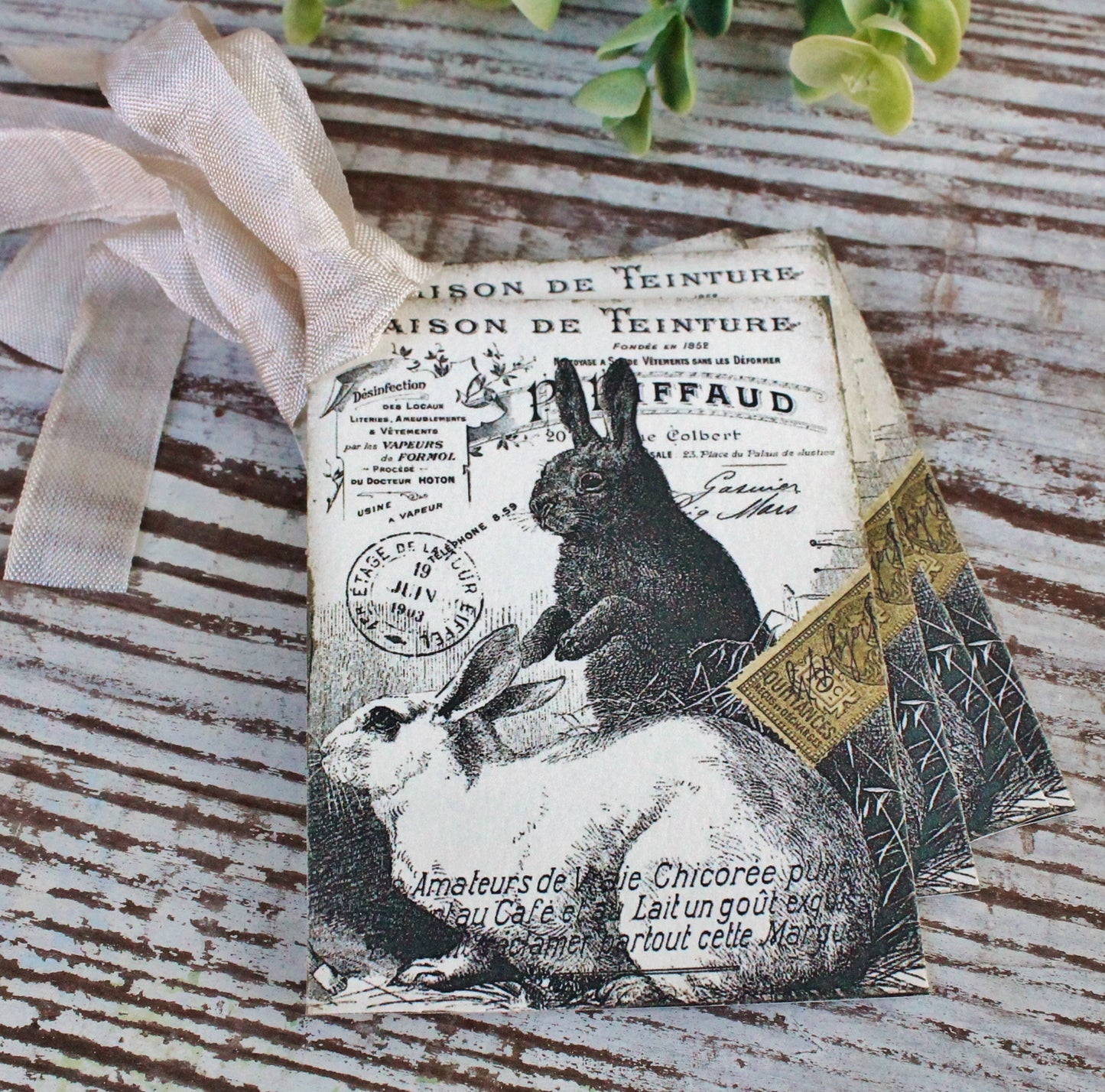 EASTER Vintage Gift Tags Post Card Rabbit Bunny French Farmhouse Decor Card Shabby SET OF 8