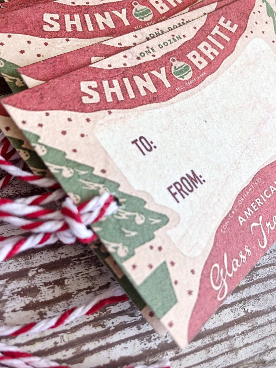 Christmas Gift Tags Vintage SHINY BRITE Farmhouse Decor Gift Wrap Tree Ornament Label Retro