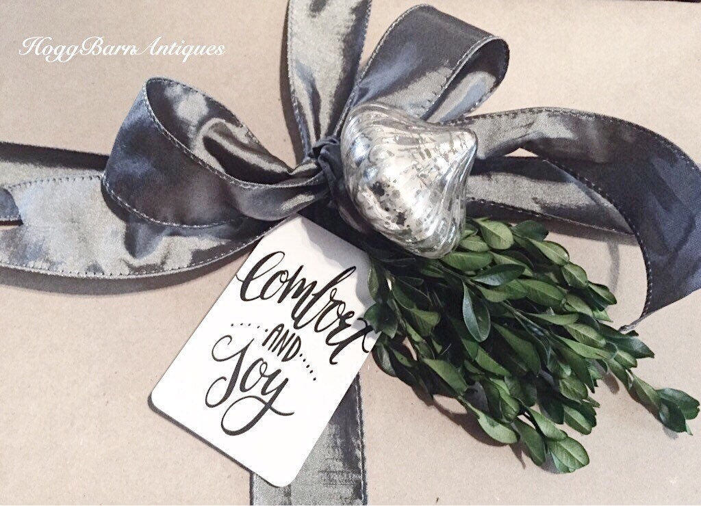 COMFORT AND JOY Gift Tag Calligraphy Christmas Gift Tags Hand Lettered Farmhouse Christmas Decor Card French Shabby Gift Wrap