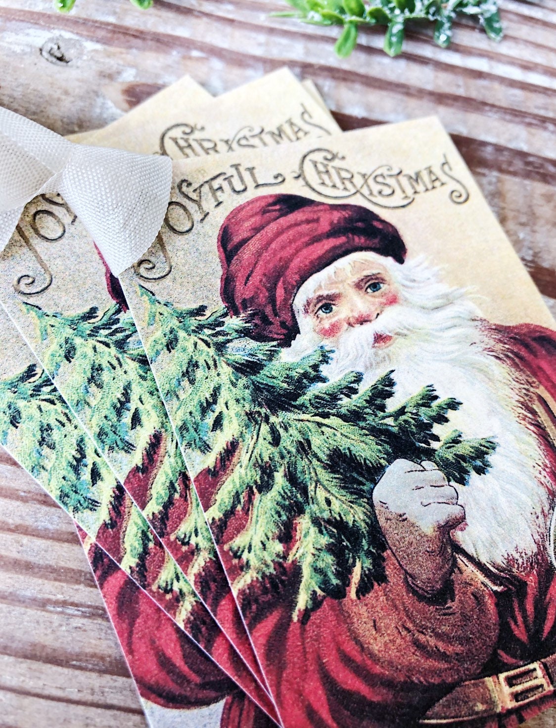 Christmas Gift Tags Vintage SANTA CLAUS Joyful Christmas Card Farmhouse Christmas Decor French Shabby Chic Gift Wrap Primitive
