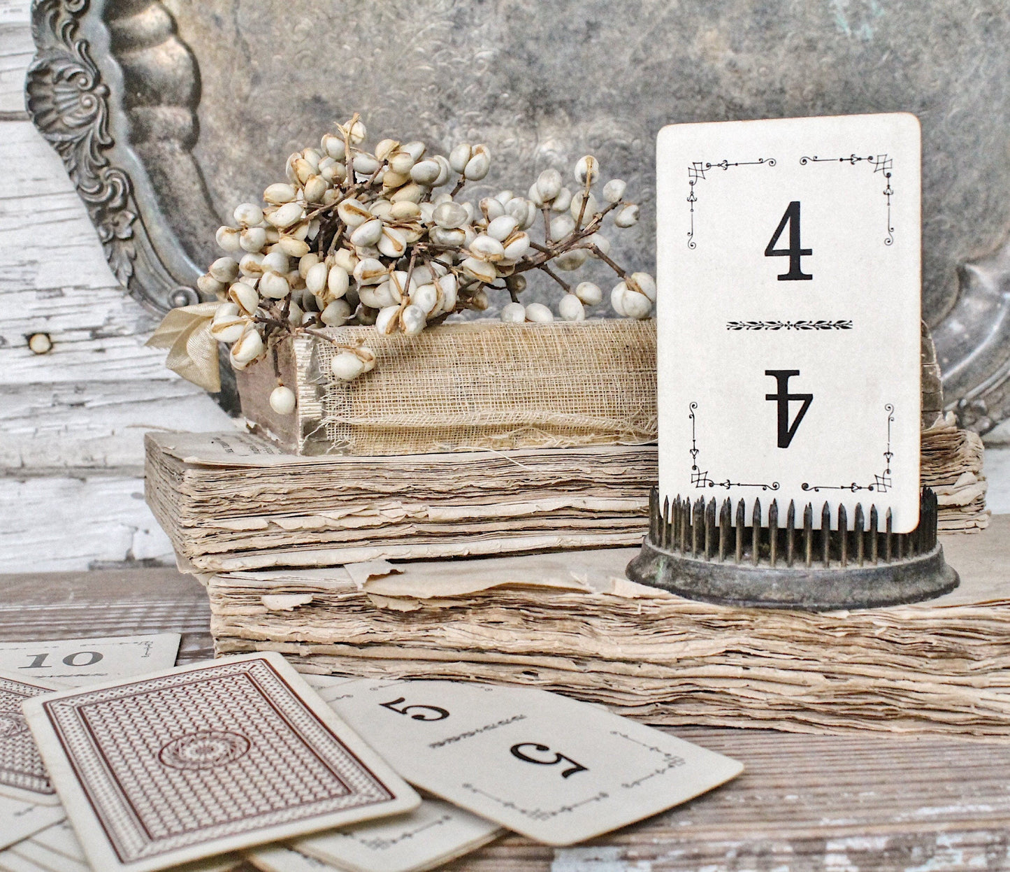 Antique Flinch Number Card Game Farmhouse Decor Fixer Upper Style Cardboard Black Number BROWN Back