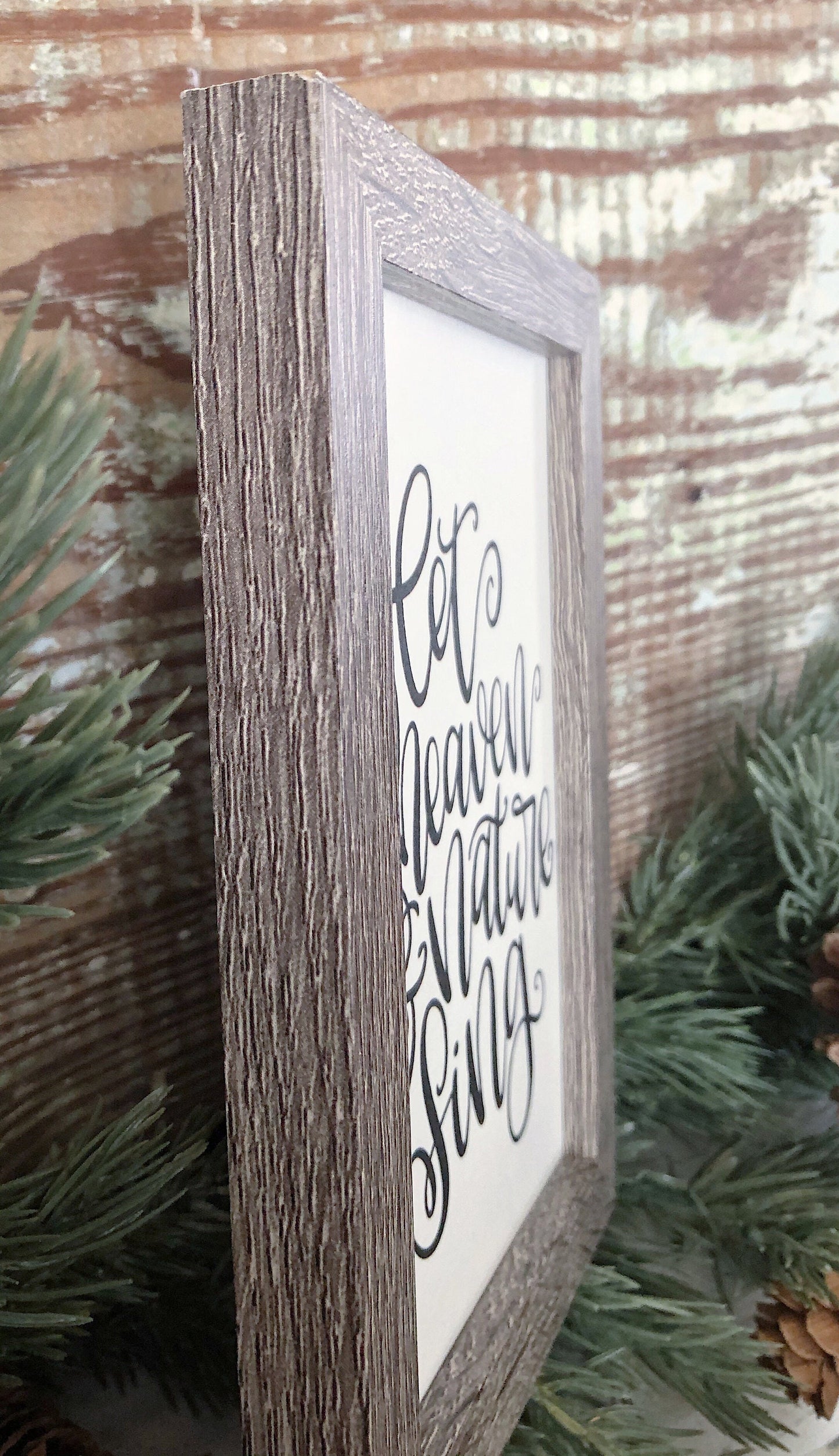 Vintage Christmas Frame Let Heaven And Nature Sing Framed Sign Farmhouse Christmas Decor Barn Wood Rustic Christmas Sign