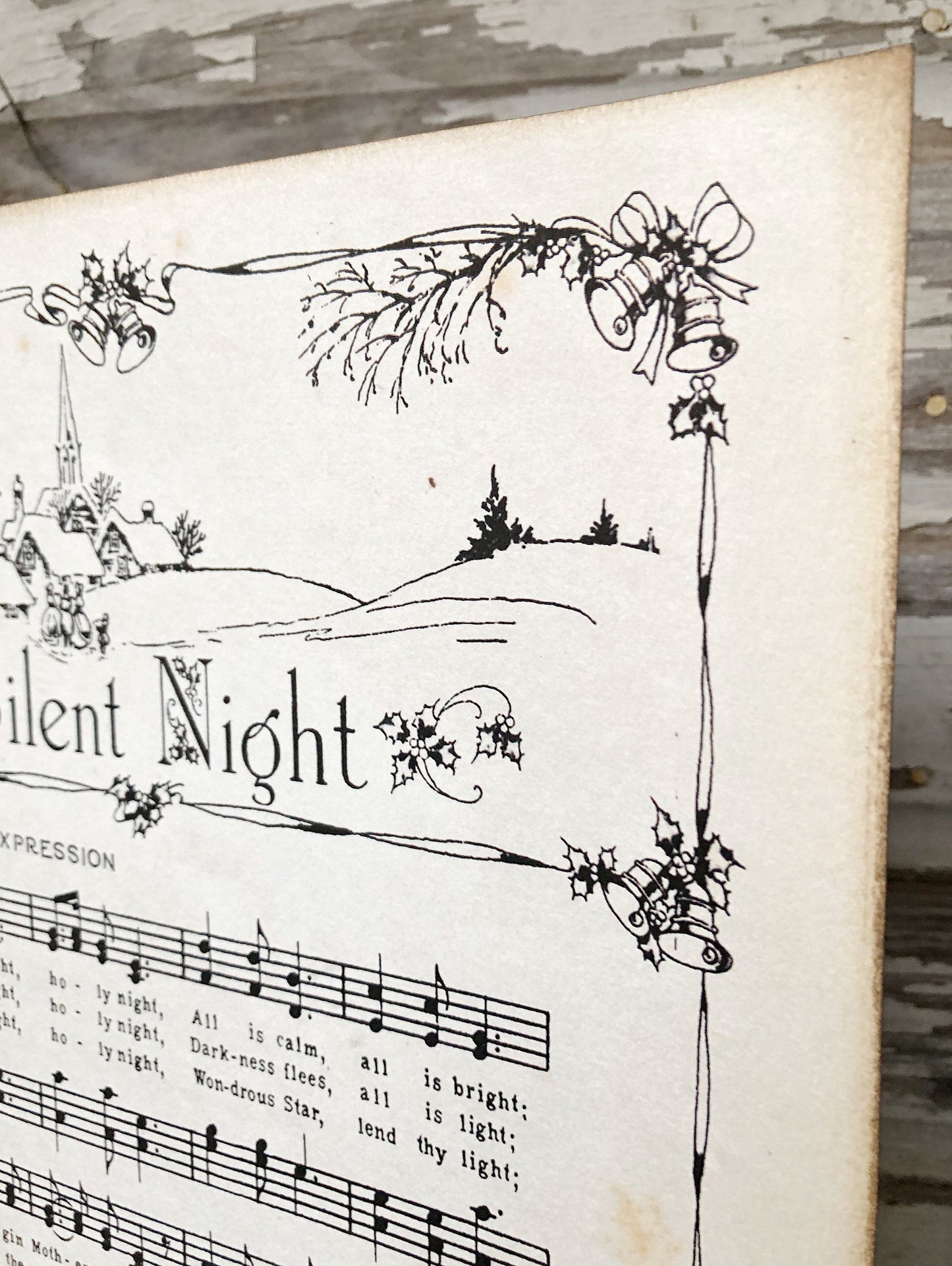 SILENT NIGHT Sign Wood Vintage Sheet Music Carol Christmas Decor Poster Farmhouse Decor Book Page Wall Art