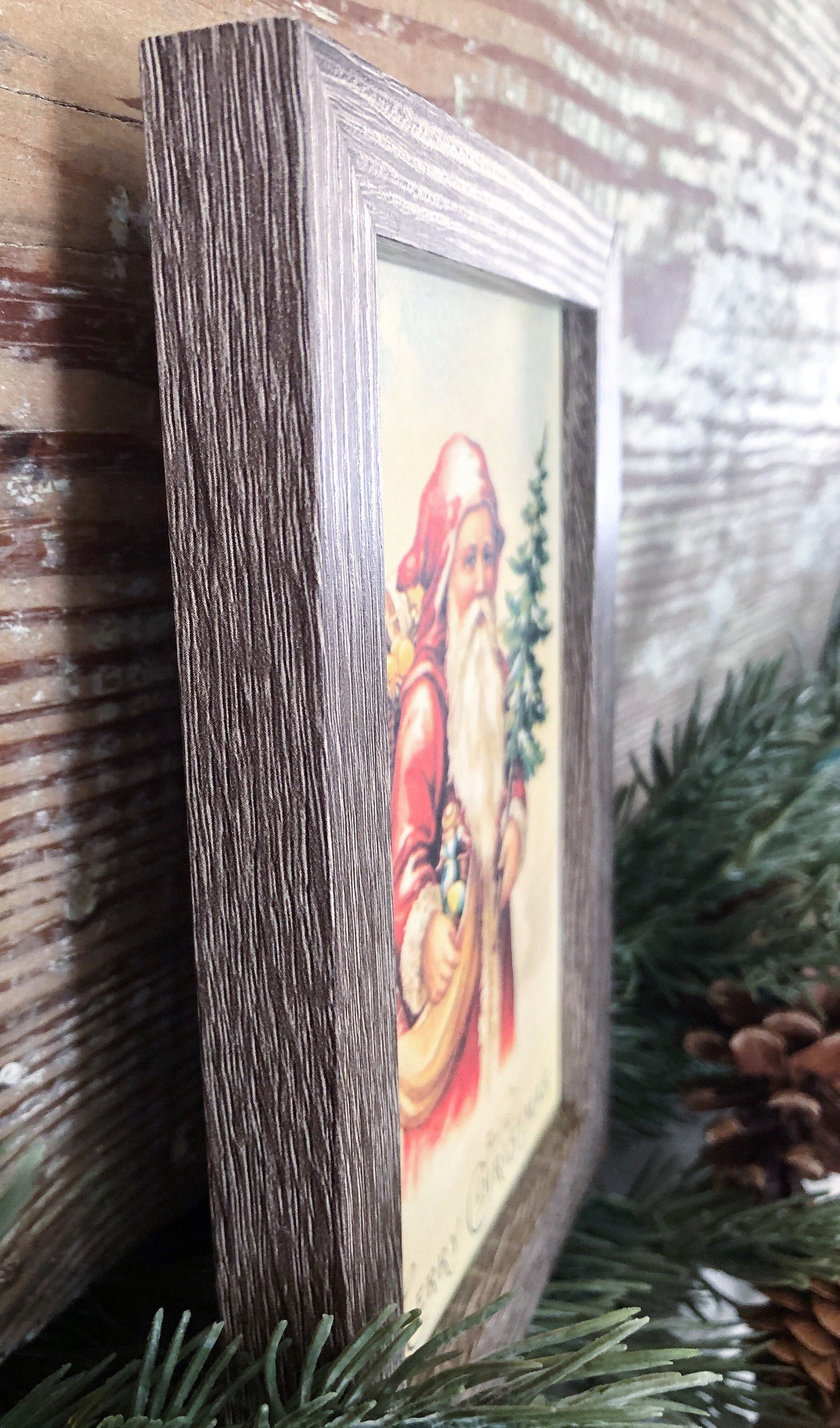 Vintage Christmas Santa MERRY CHRISTMAS Framed Sign Farmhouse Christmas Decor Barn Wood Rustic Primitive Christmas Sign