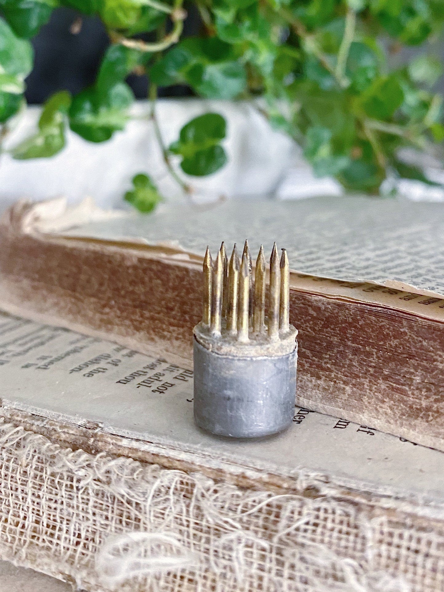 Vintage Metal Floral Frog Flower Spike Holder Farmhouse Decor Fixer Upper Decor Tiny