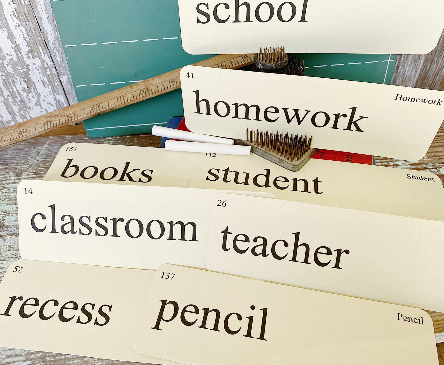 School Flash Cards, Large Farmhouse Decor (Set of 8) Vintage Inspired