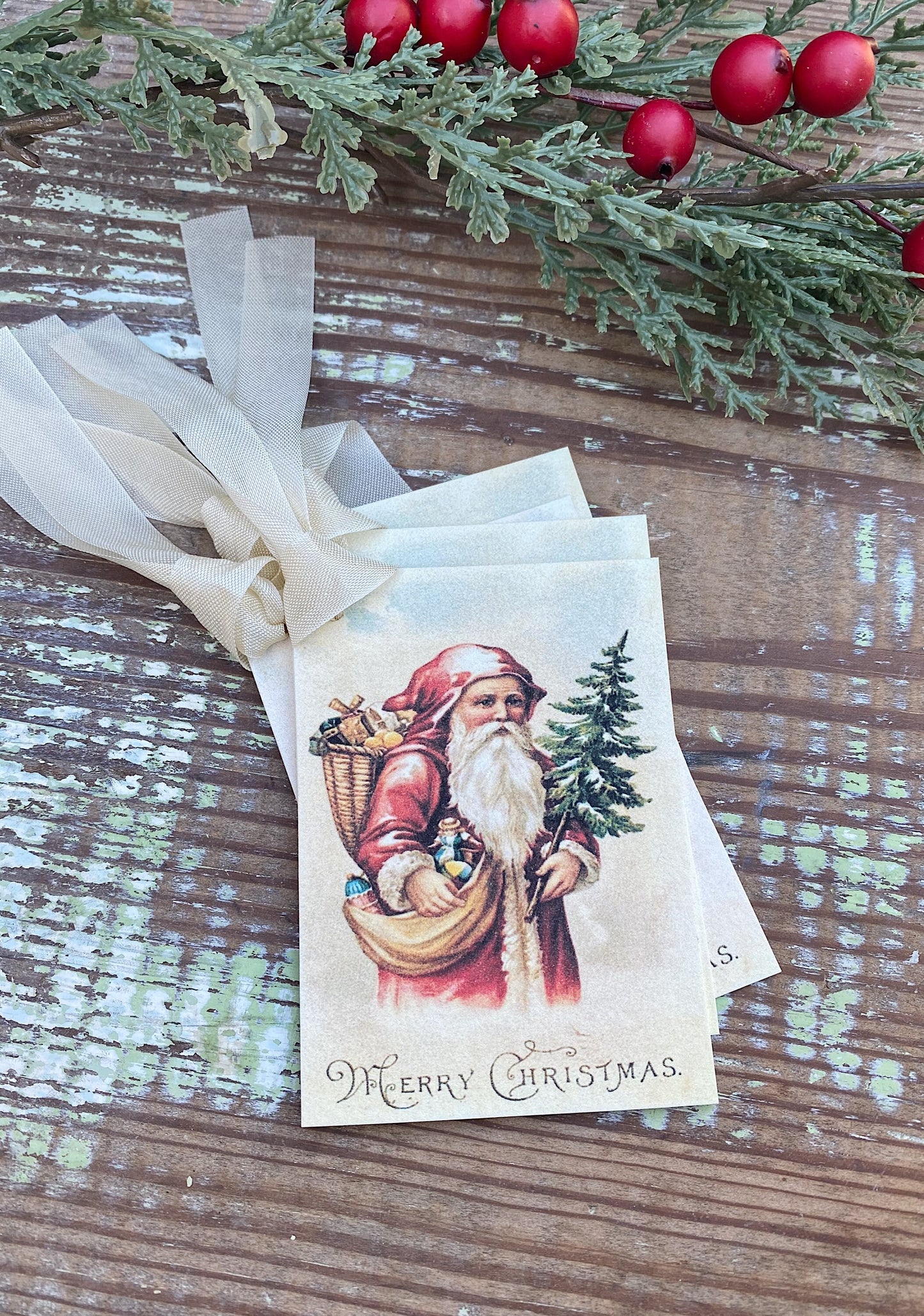 Christmas Vintage Gift Tags SANTA Farmhouse Christmas Decor Card French Shabby Gift Wrap