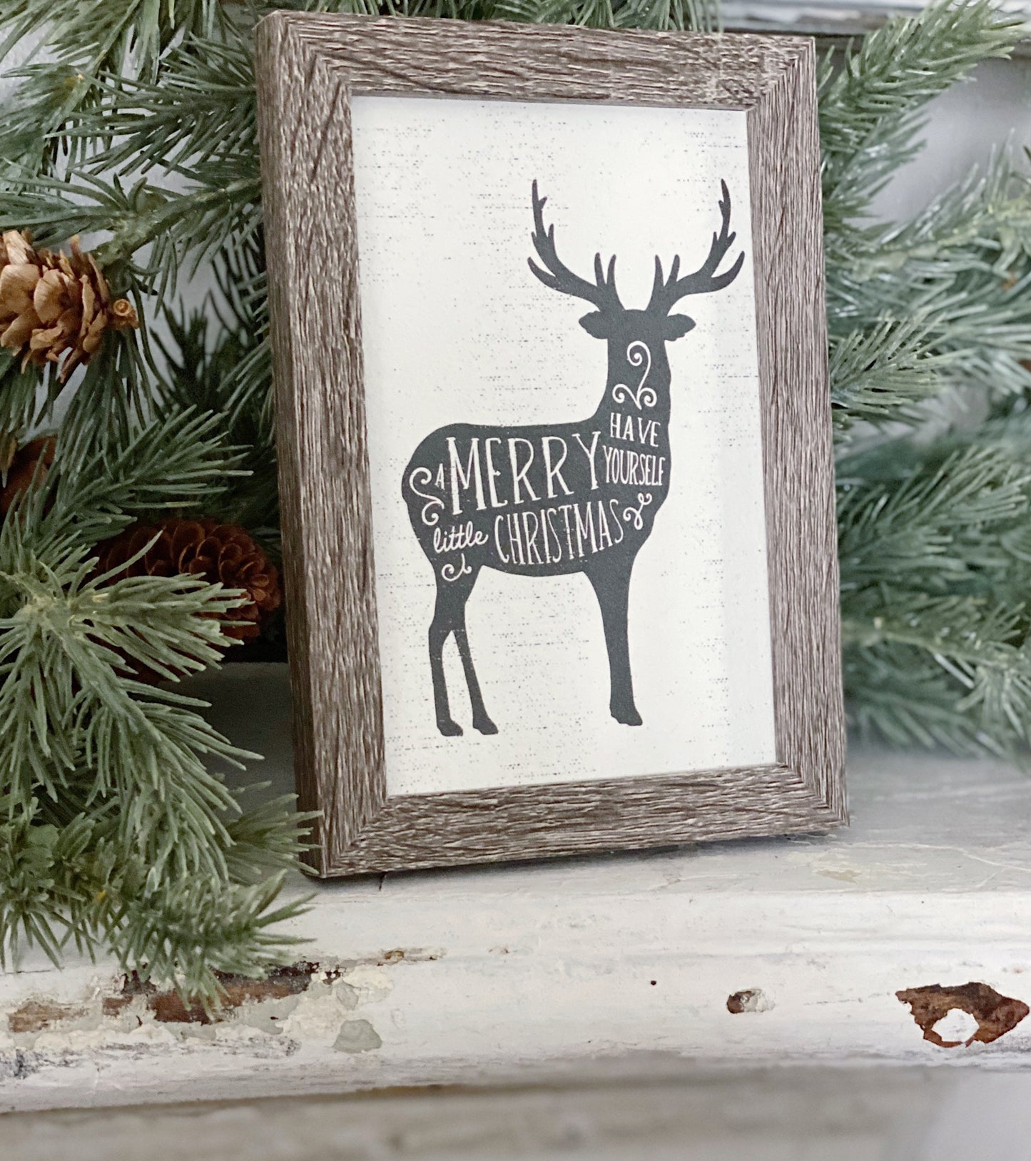 Vintage Christmas Frame Have Yourself A Merry Little Christmas Farmhouse Decor Barn Wood Rustic Primitive Christmas Sign DEER Silhouette