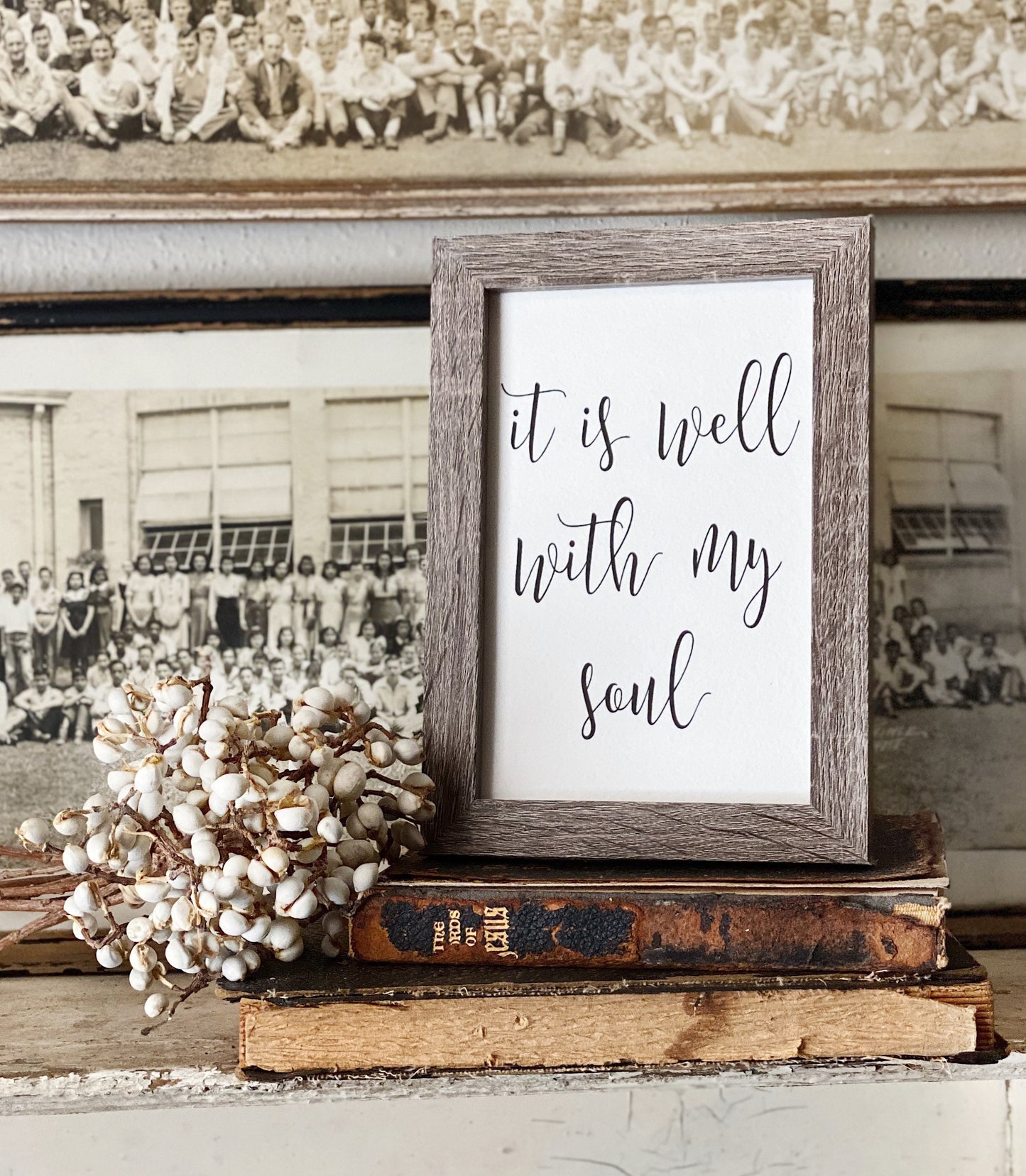 IT IS WELL With My Soul Framed Sign Farmhouse Decor Barn Wood Rustic Hymn Bible Verse Scripture Art Christmas Decor