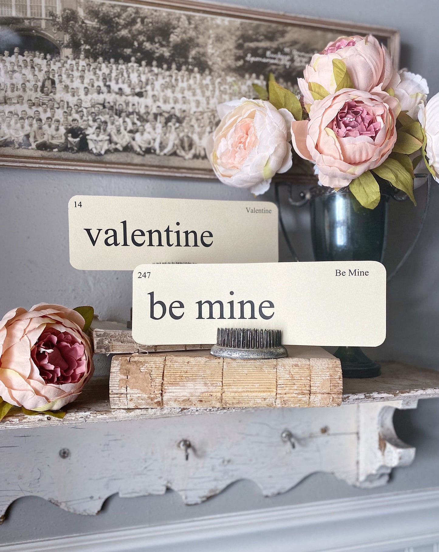 VALENTINE Flash Cards LARGE Vintage Inspired Word Flashcard SET Of 8 Farmhouse Decor Holiday Be Mine Love