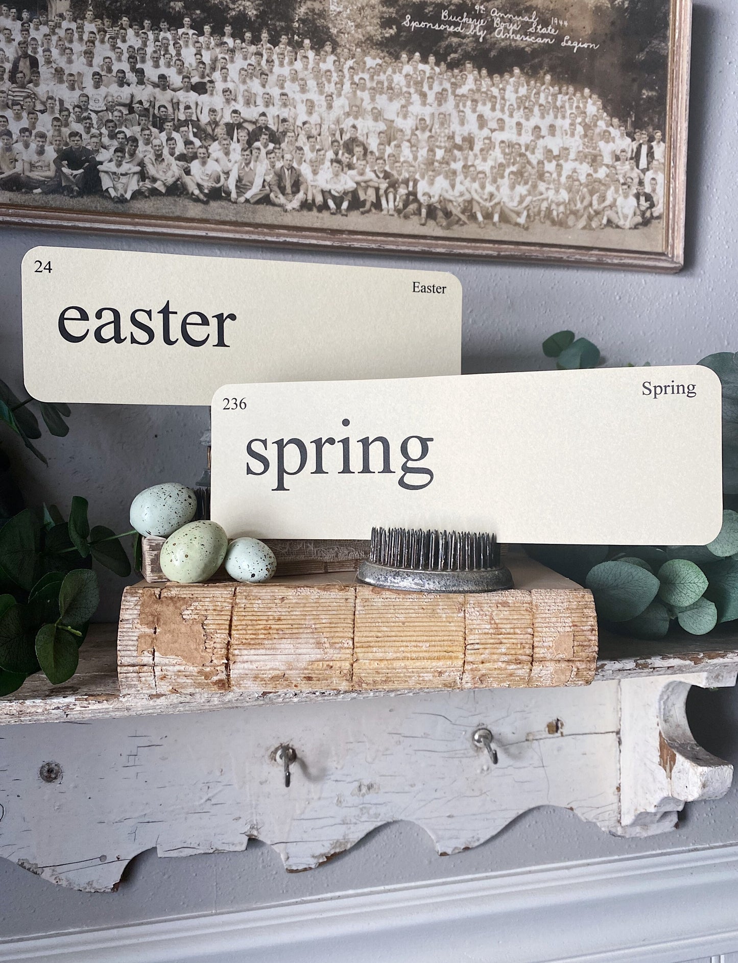 EASTER Flash Cards LARGE Vintage Inspired Word Flashcard SET Of 8 Farmhouse Decor Holiday