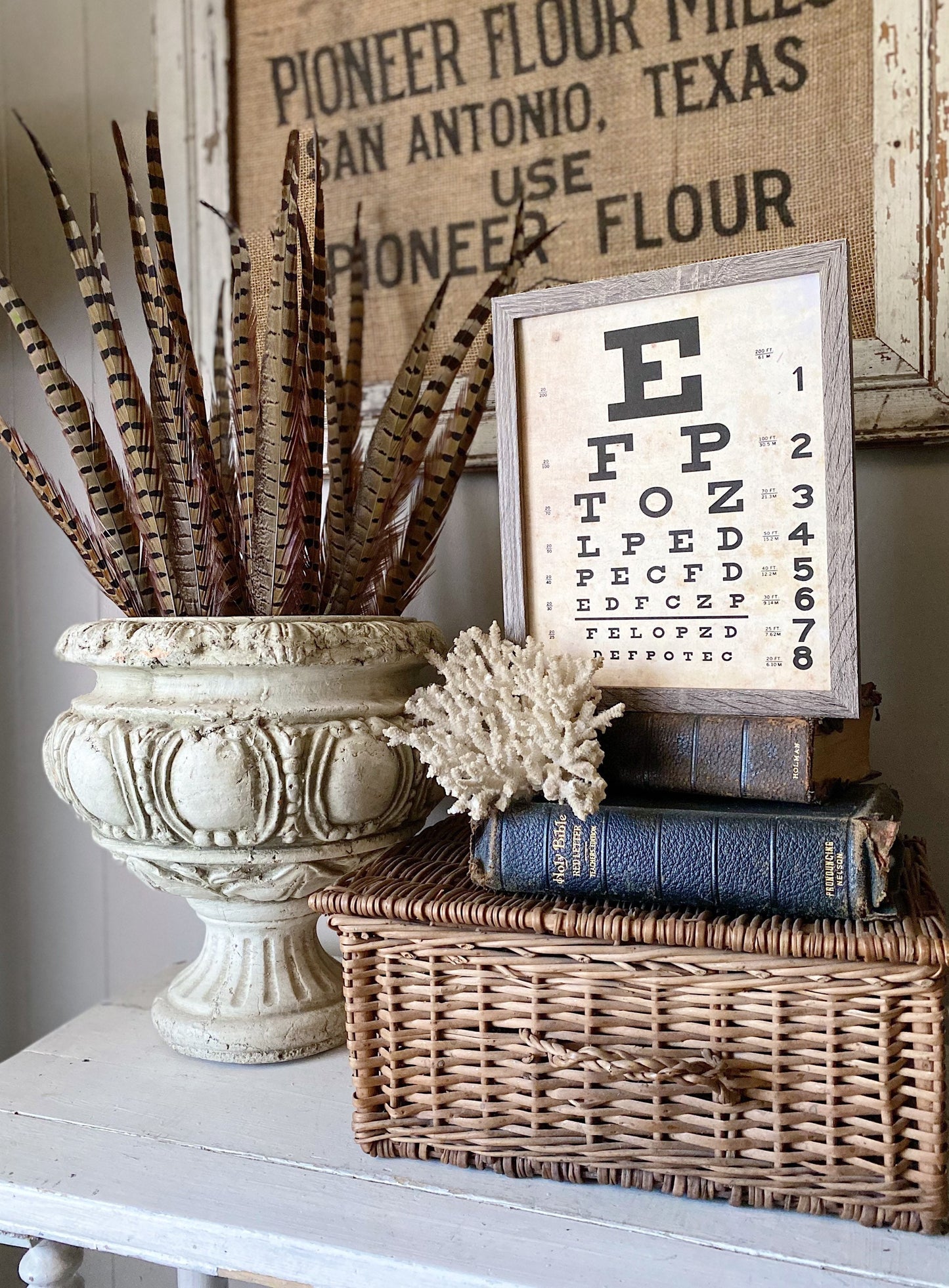 Vintage EYE CHART Wood Sign Frame Mounted Print Farmhouse Decor Page Wall Art Print Primitive Decor Poster Homeschool Decor Back To School