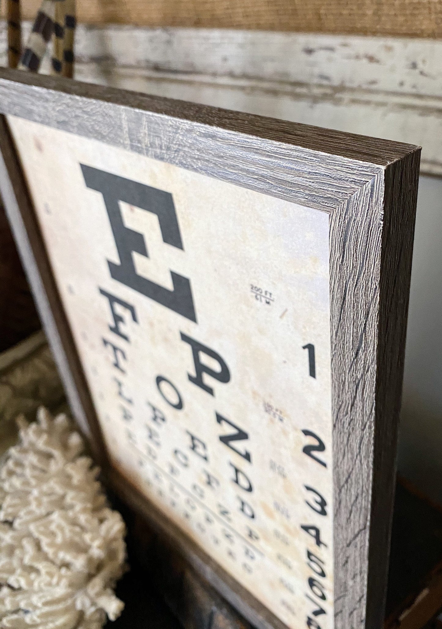 Vintage EYE CHART Wood Sign Frame Mounted Print Farmhouse Decor Page Wall Art Print Primitive Decor Poster Homeschool Decor Back To School