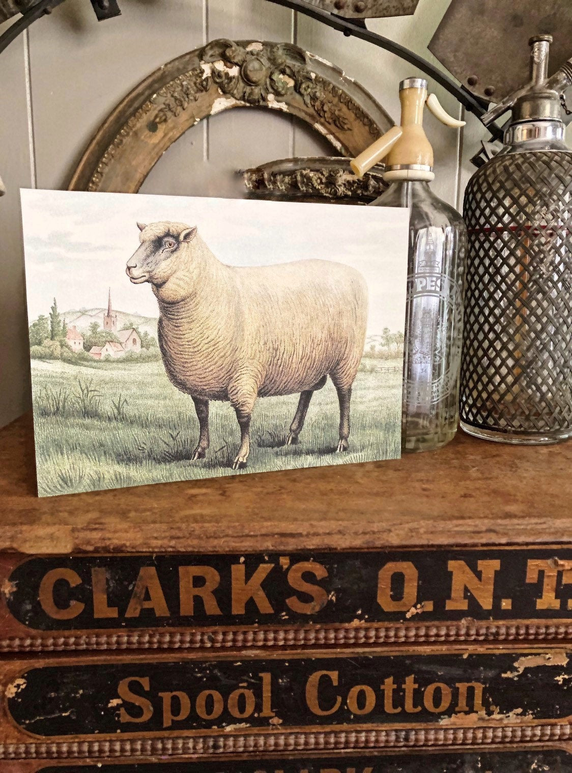 Vintage SHEEP Wood Sign Primitive Farmhouse Decor Illustration Book Page Wall Art Print Pasture Church Farm Antique Image Easter Decor