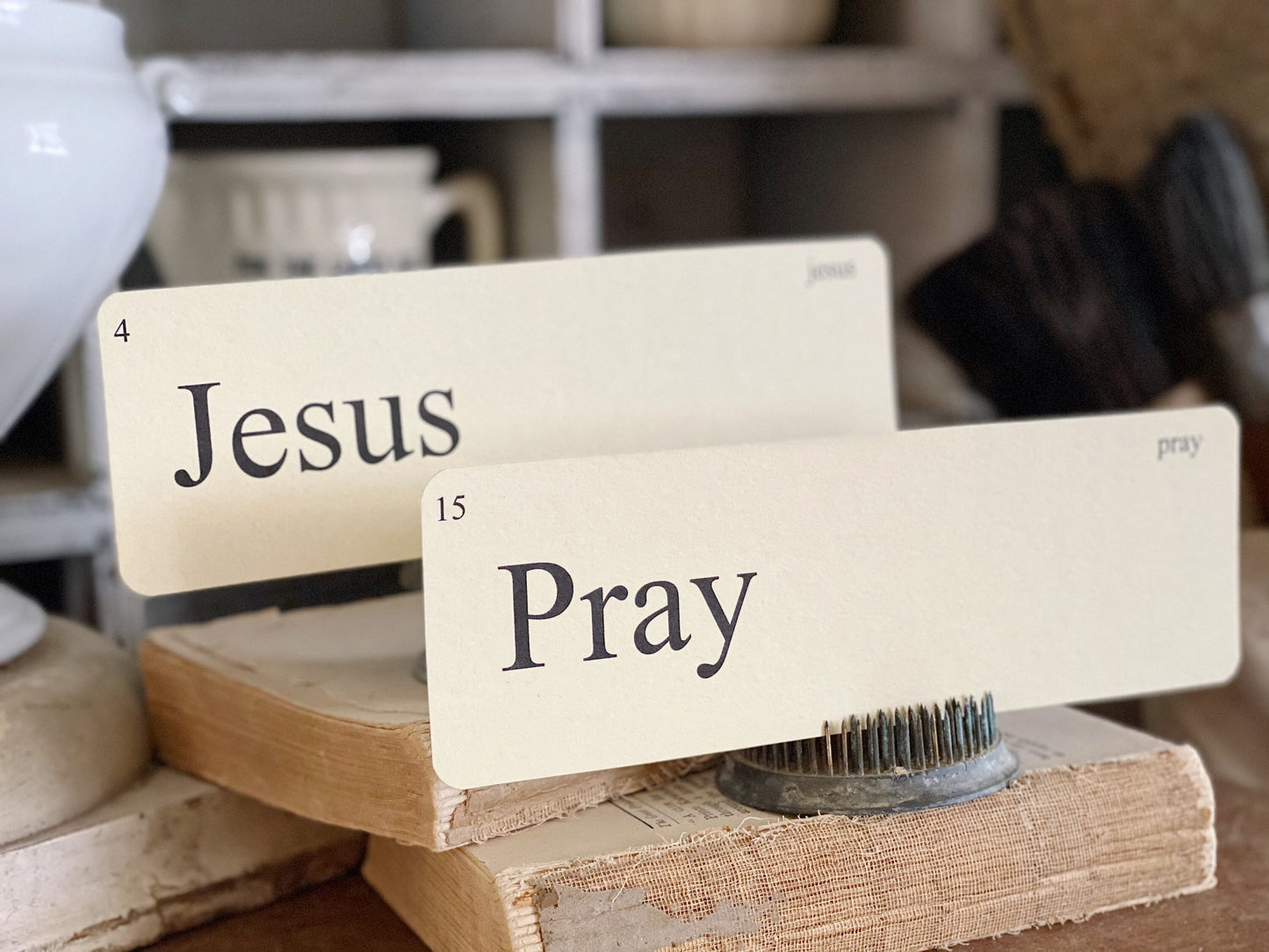 CHURCH Flash Cards LARGE Vintage Inspired Word Flashcard SET Of 8 Farmhouse Decor Inspirational Religious Church Spiritual Jesus Song Banner