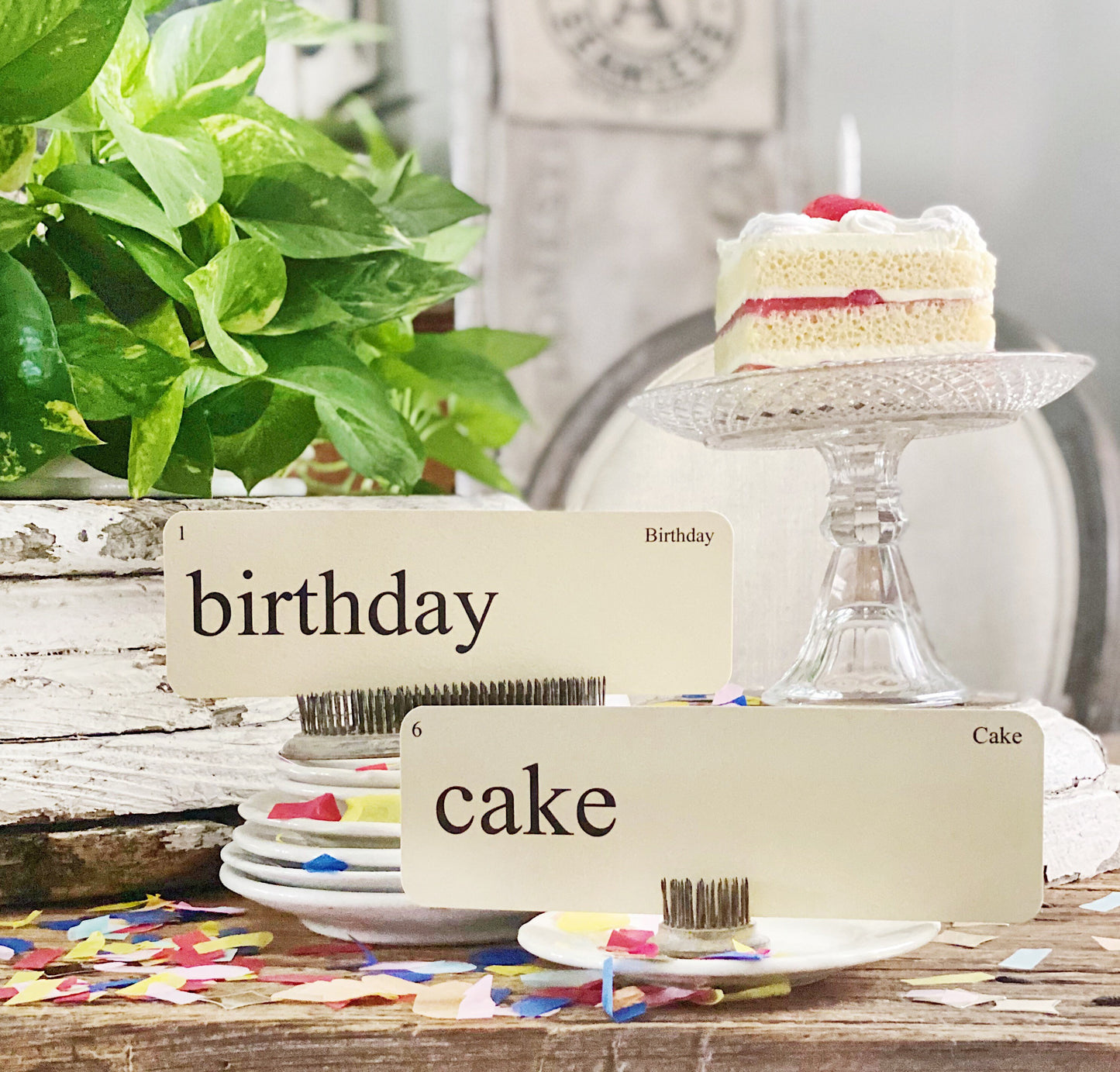 BIRTHDAY Flash Cards LARGE Vintage Inspired Word Flashcard SET Of 8 Farmhouse Decor
