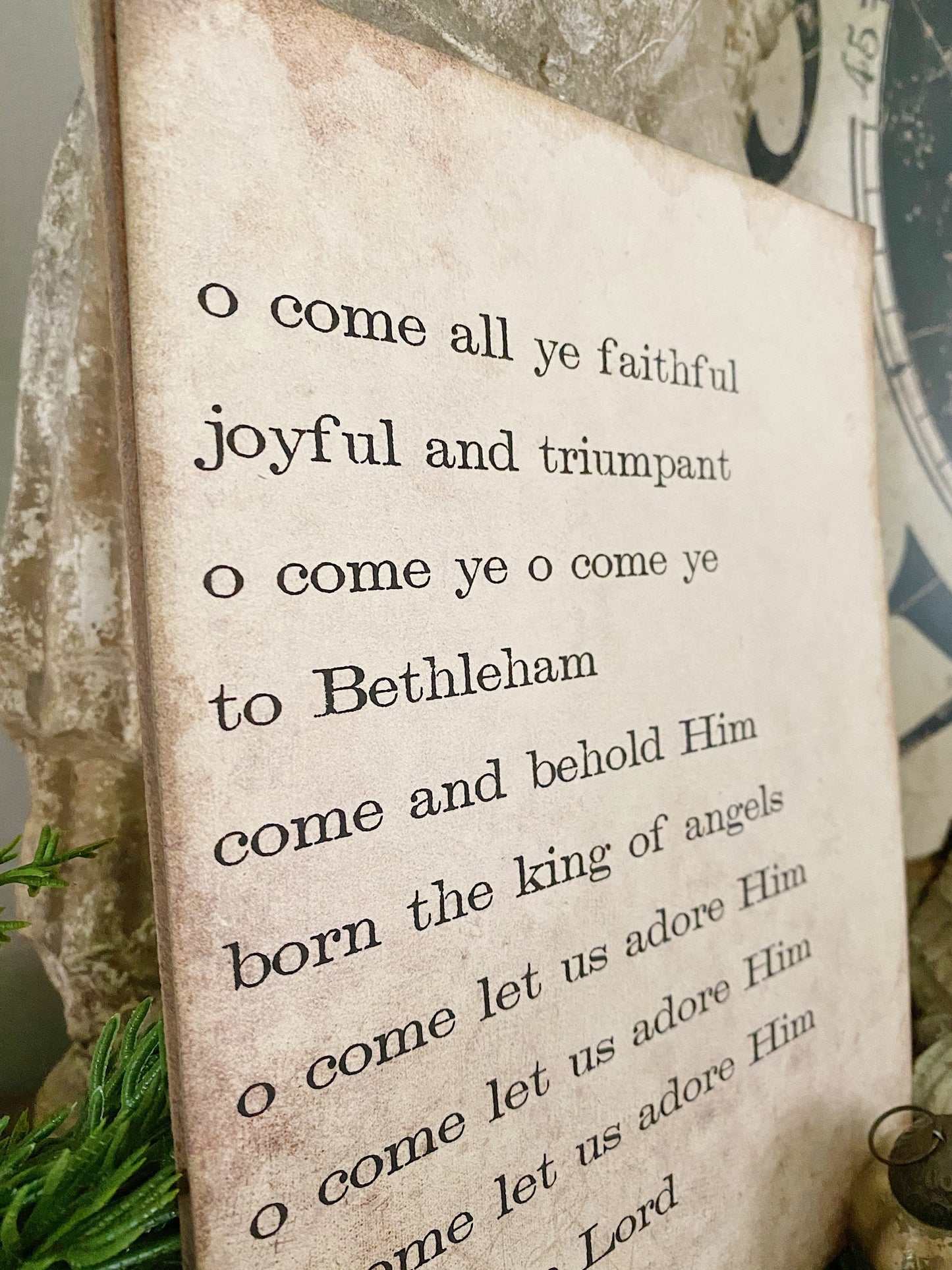 Oh Come All Ye Faithful Sign Wood Vintage Christmas Decor Poster Mounted Farmhouse Decor Book Page Wall Art Let Us Adore Him Primitive Decor