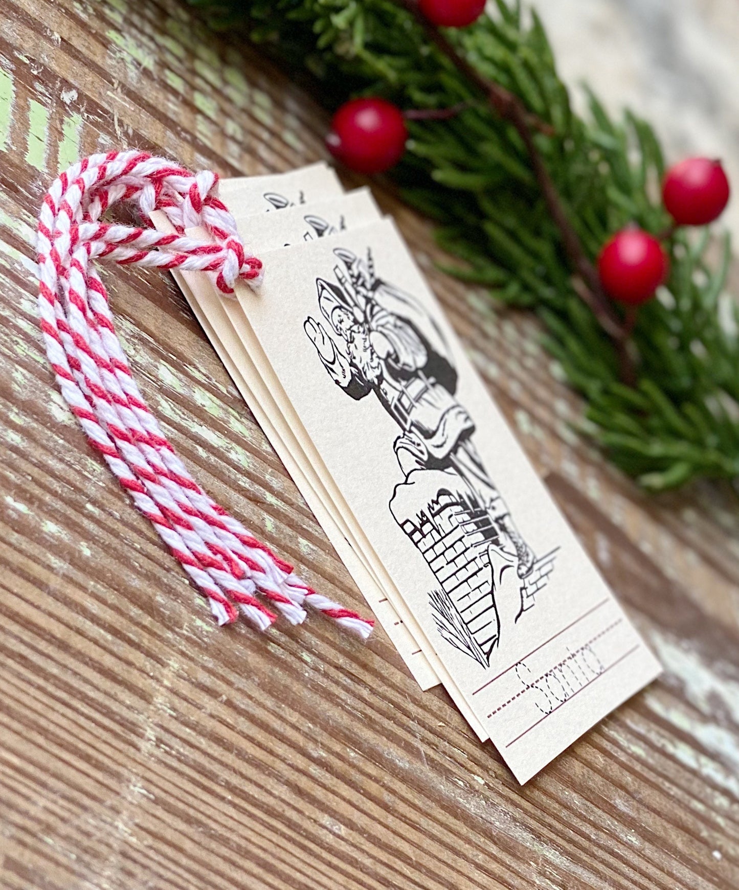 Christmas Gift Tags Vintage SANTA Retro School Red Farmhouse Decor Gift Wrap