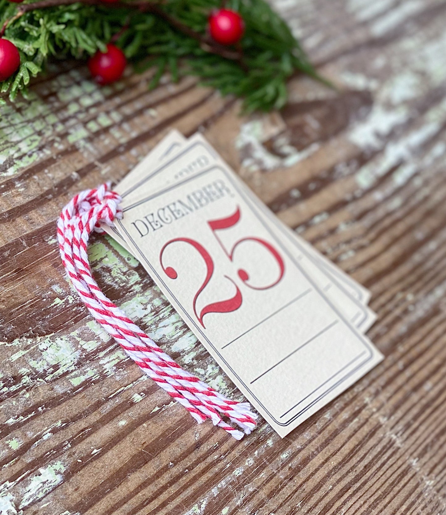 Christmas Gift Tags Vintage DECEMBER 25th Red Farmhouse Decor Gift Wrap