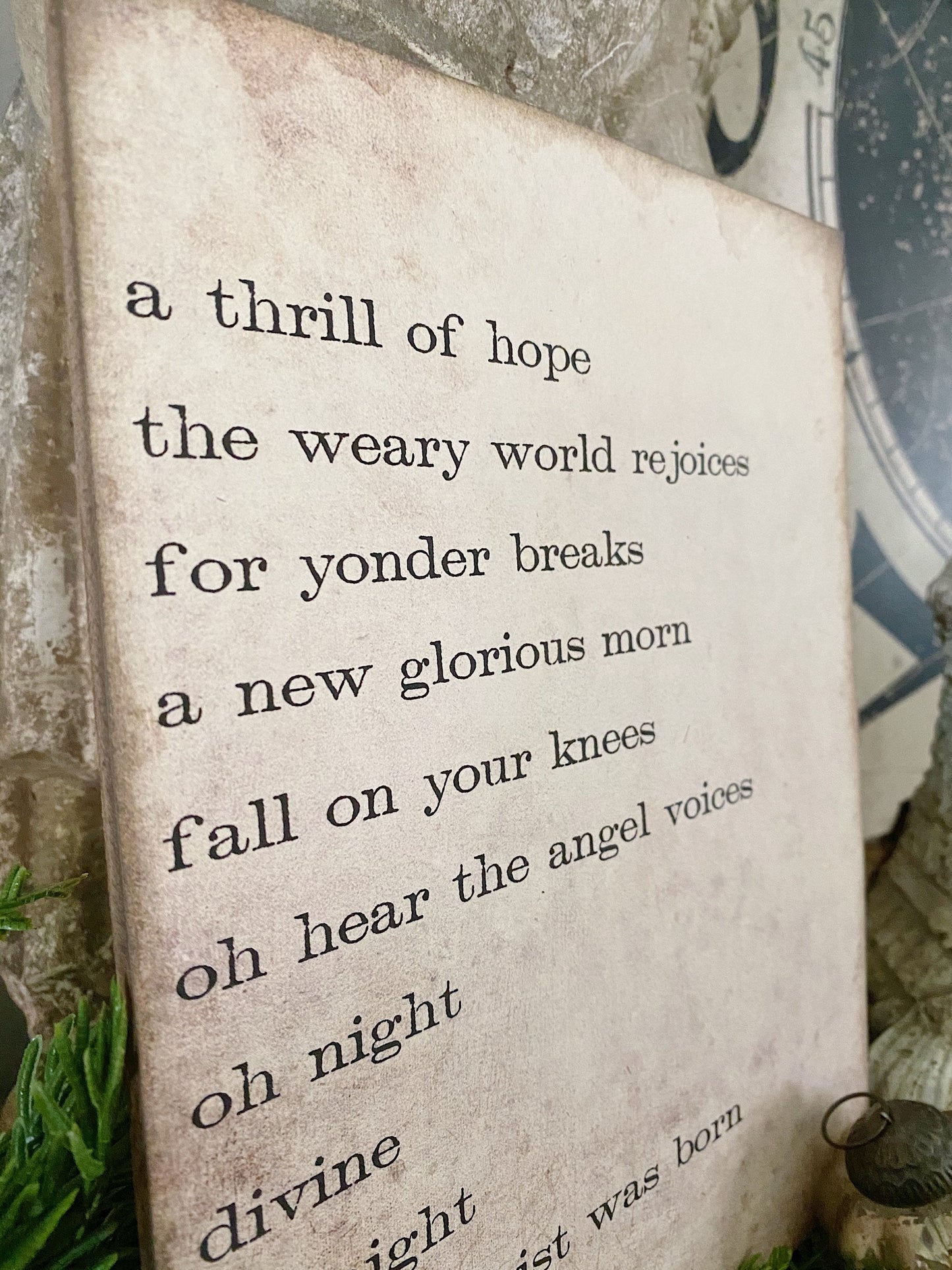 Oh Holy Night Sign Wood Vintage Christmas Decor Mounted Farmhouse Decor Book Page Primitive Decor Thrill Of Hope