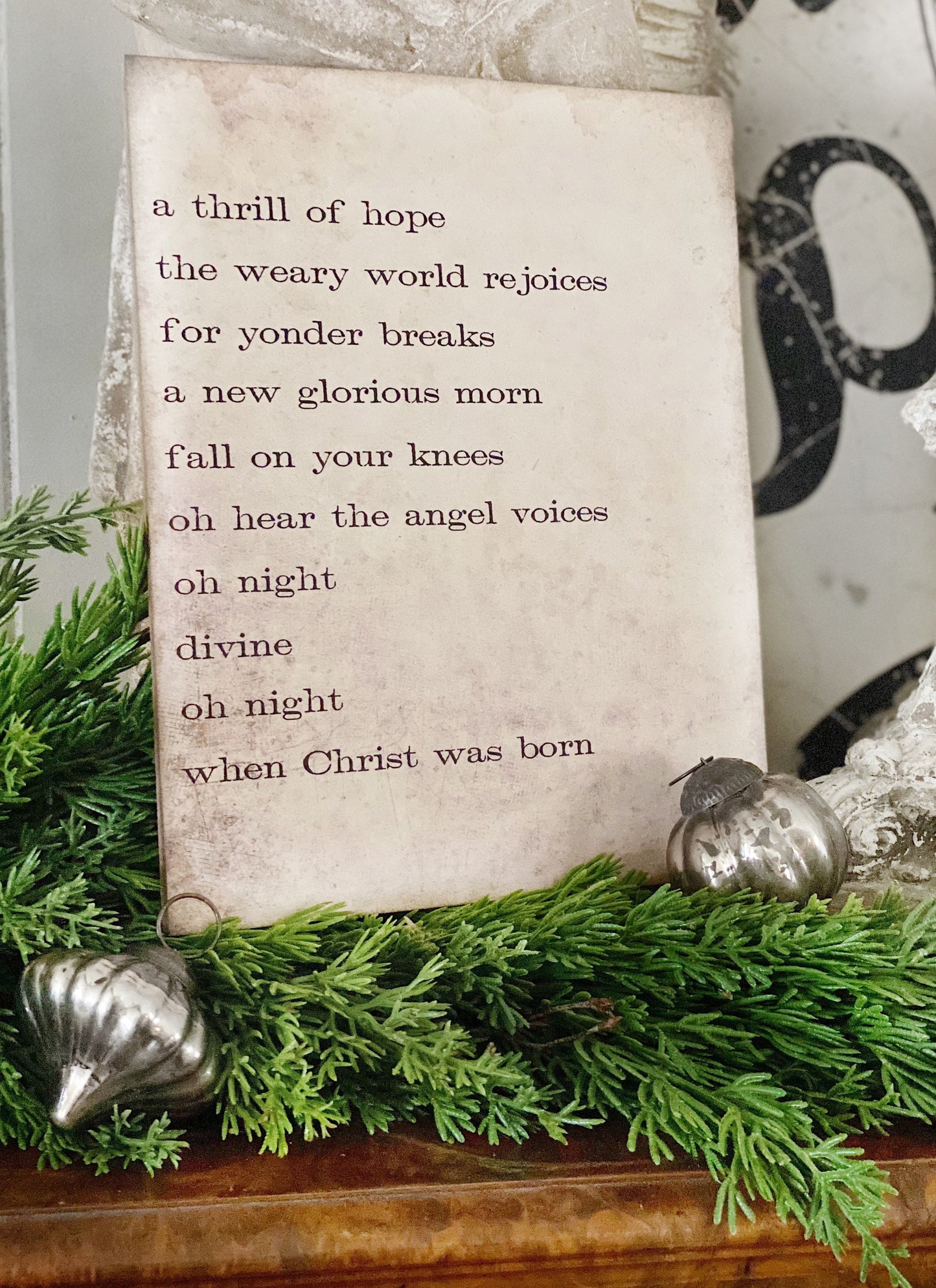 Oh Holy Night Sign Wood Vintage Christmas Decor Mounted Farmhouse Decor Book Page Primitive Decor Thrill Of Hope