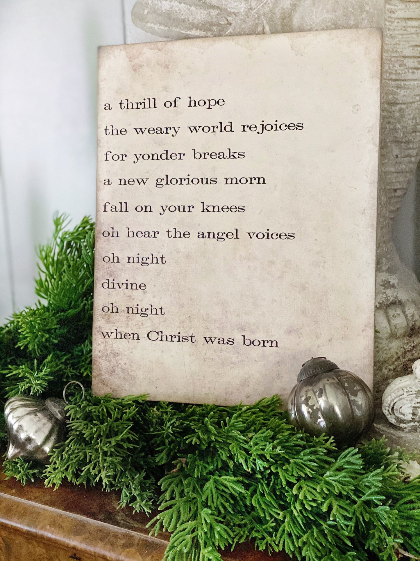Oh Holy Night Sign Wood Vintage Christmas Decor Mounted Farmhouse Decor Book Page Primitive Decor Thrill Of Hope