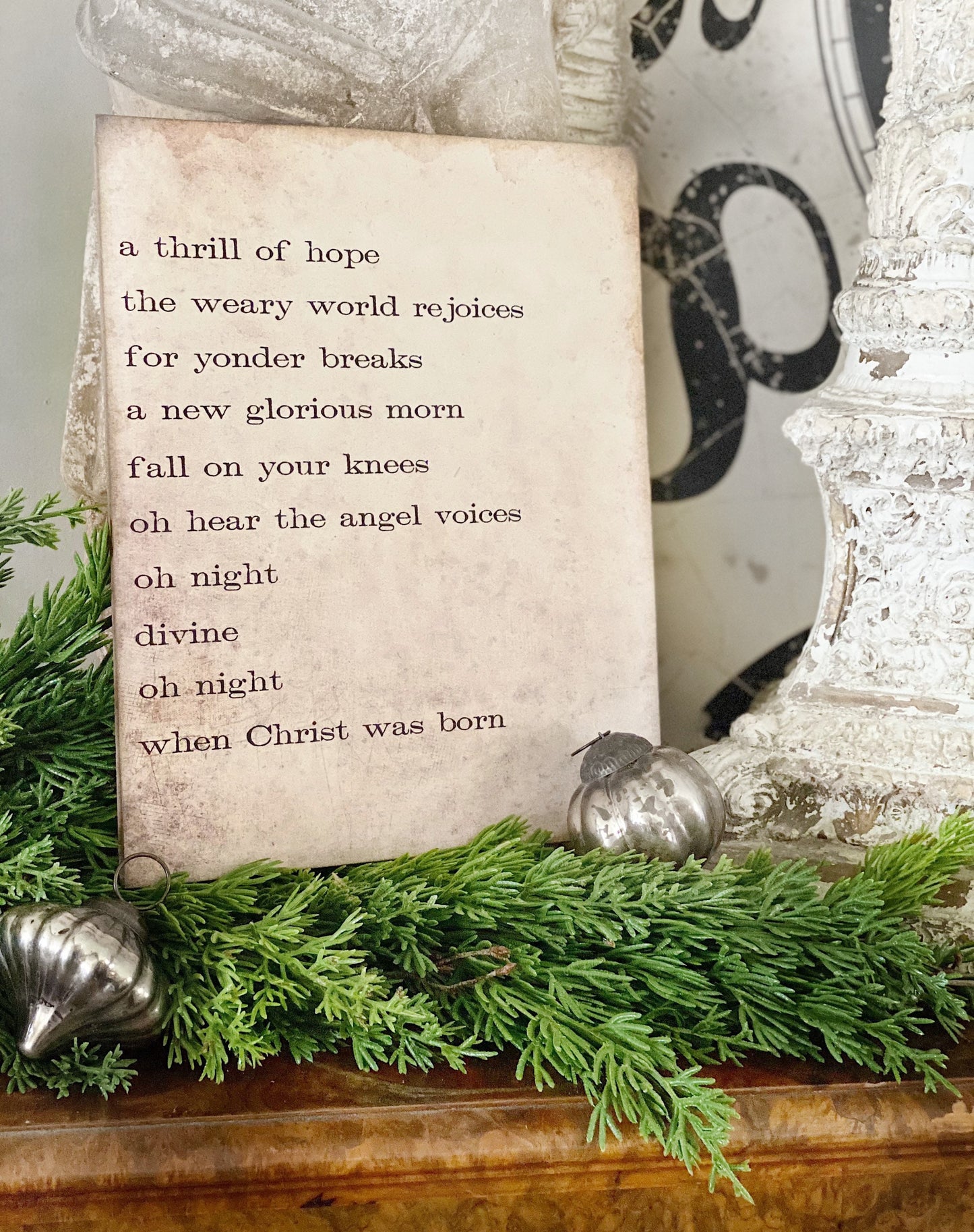 Oh Holy Night Sign Wood Vintage Christmas Decor Mounted Farmhouse Decor Book Page Primitive Decor Thrill Of Hope