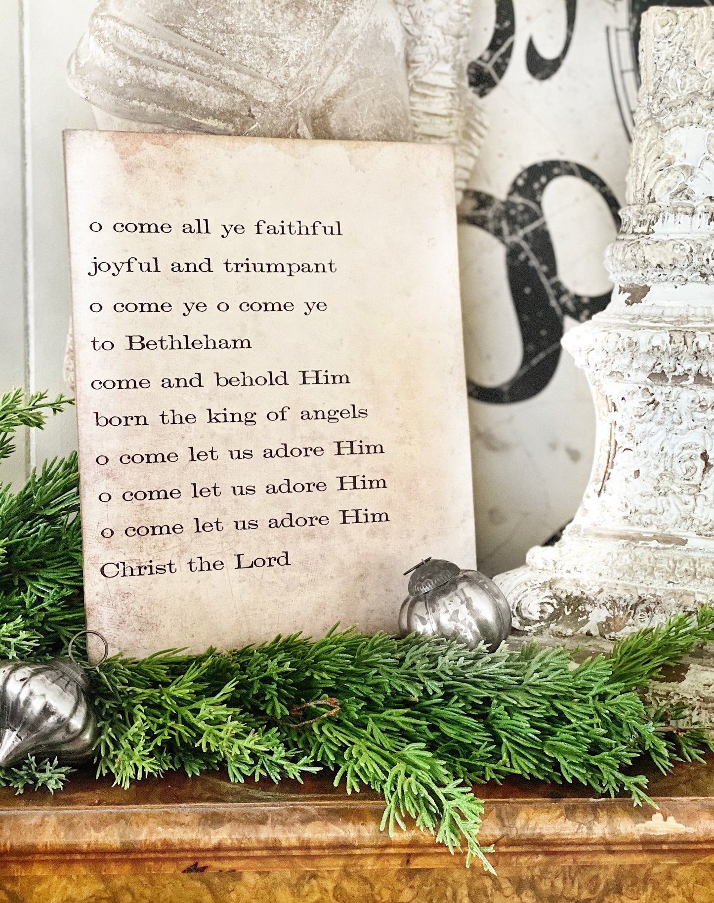 Oh Come All Ye Faithful Sign Wood Vintage Christmas Decor Poster Mounted Farmhouse Decor Book Page Wall Art Let Us Adore Him Primitive Decor