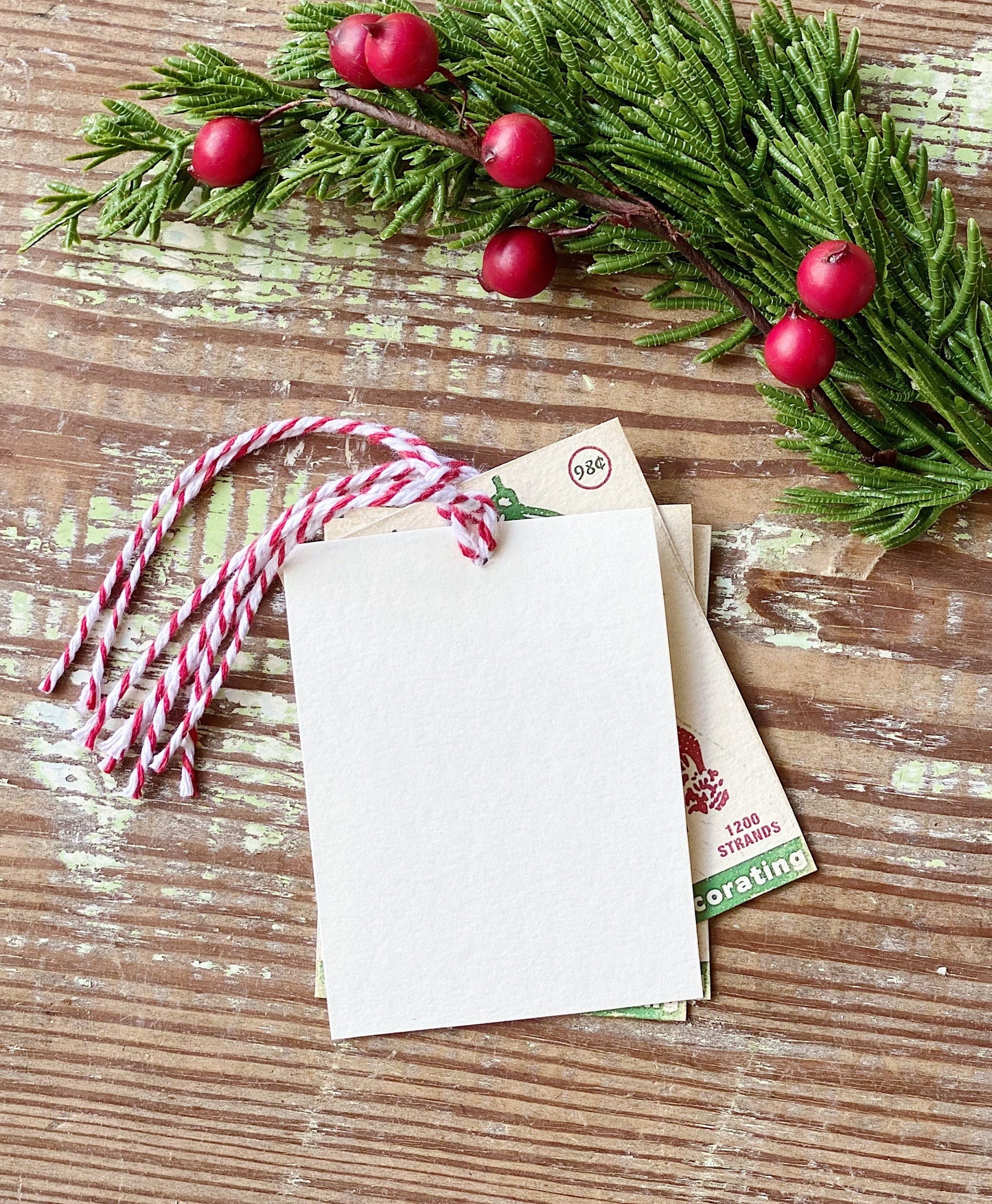 Christmas Gift Tags Vintage SANTA ICICLES Red Green Farmhouse Decor Gift Wrap