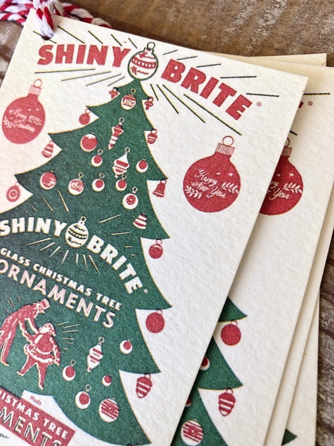 Christmas Gift Tags Vintage SHINY BRITE Red Green Farmhouse Decor Gift Wrap Tree Ornament Label