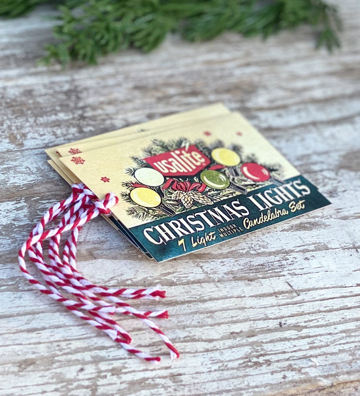 Christmas Gift Tags Vintage Christmas Lights USA LITE Ornaments Farmhouse Decor Gift Wrap