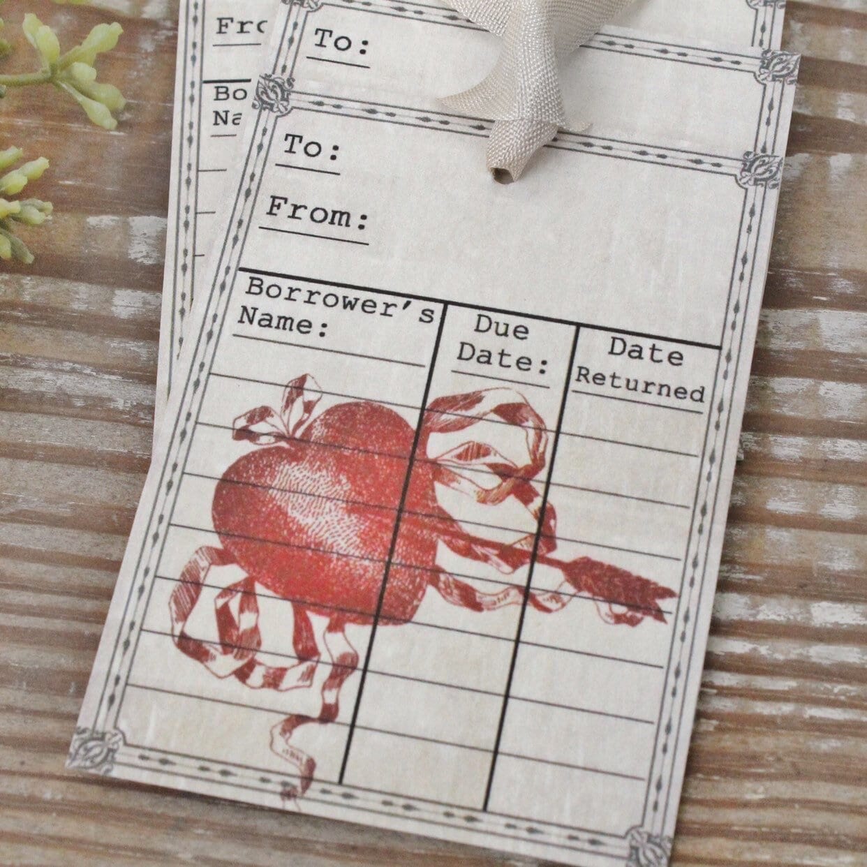 Valentine Vintage Gift Tags Library Card Red Heart Farmhouse Decor Card Shabby