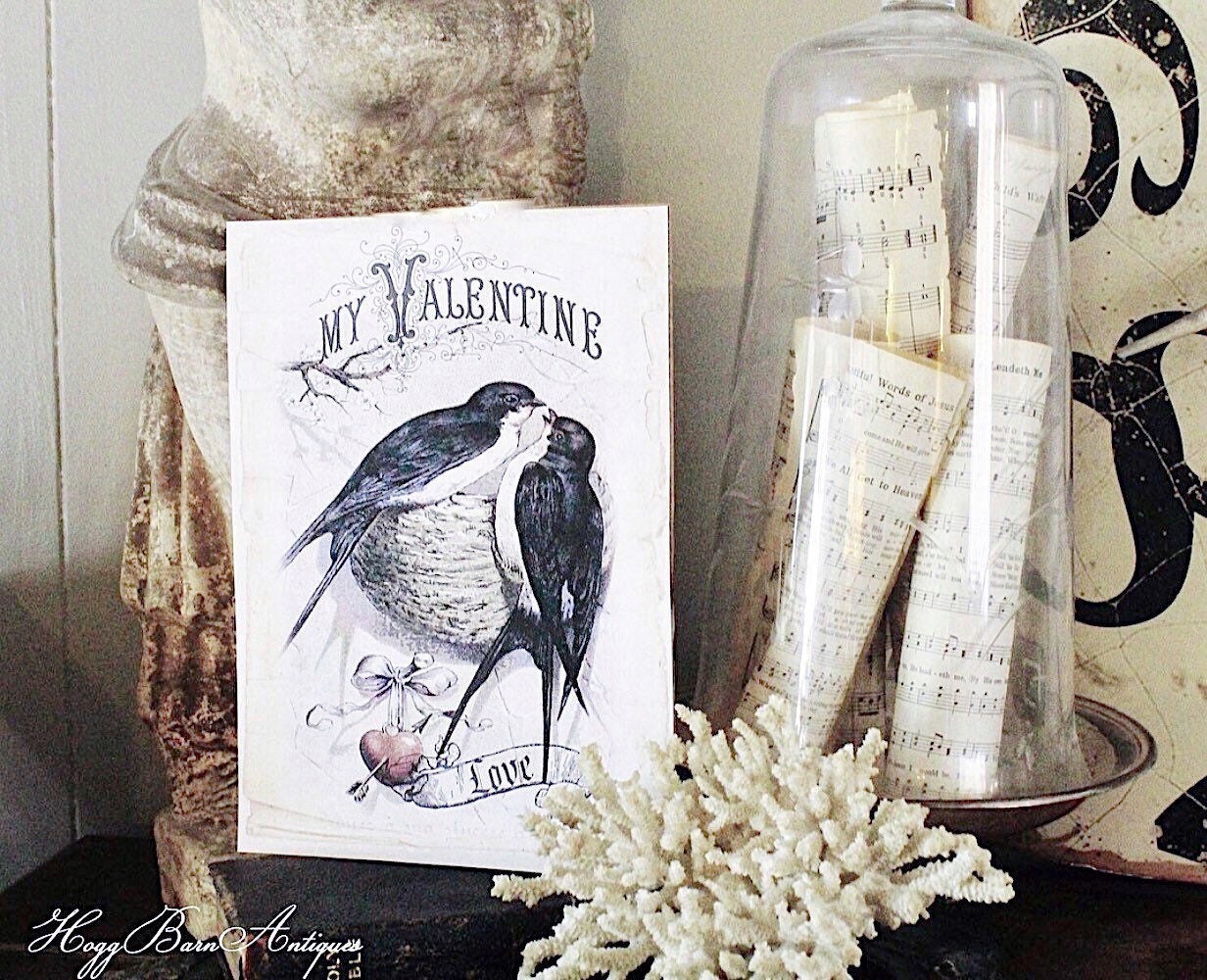 VALENTINE Vintage Wood Sign Farmhouse Decor Love Birds Book Page Wall Art Print Farmhouse Decor