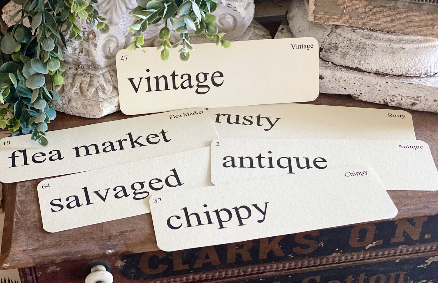 FARMHOUSE Flash Cards LARGE Vintage Inspired Word Flashcard SET of 8 Farmhouse Decor Cottage Party Favor Banner