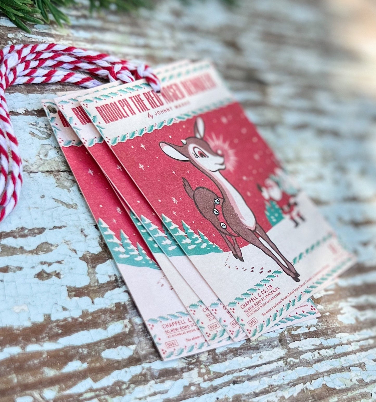 Christmas GIFT TAGS Rudolph Reindeer Vintage Retro Farmhouse Decor Gift Wrap Primitive Christmas Favor