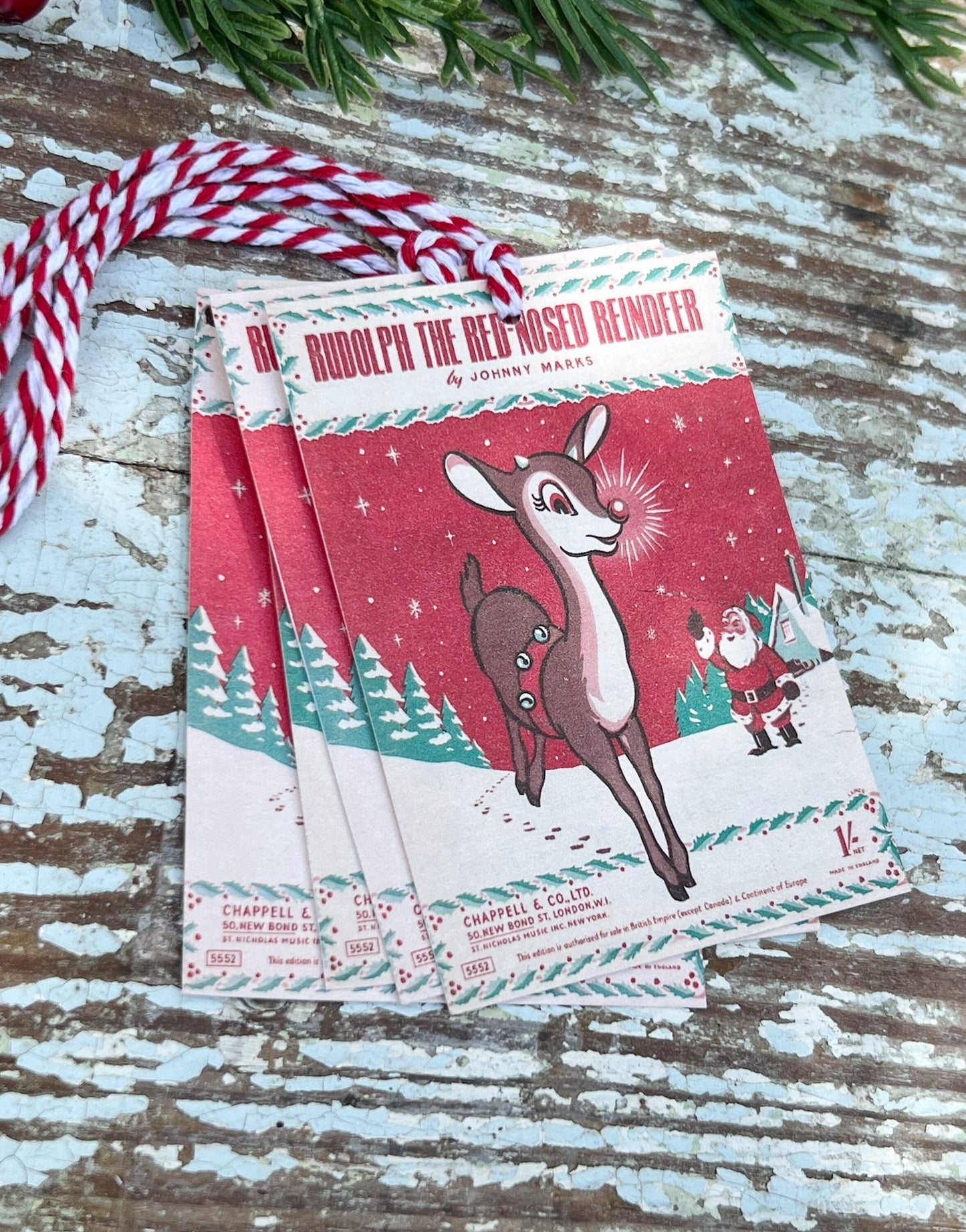 Christmas GIFT TAGS Rudolph Reindeer Vintage Retro Farmhouse Decor Gift Wrap Primitive Christmas Favor