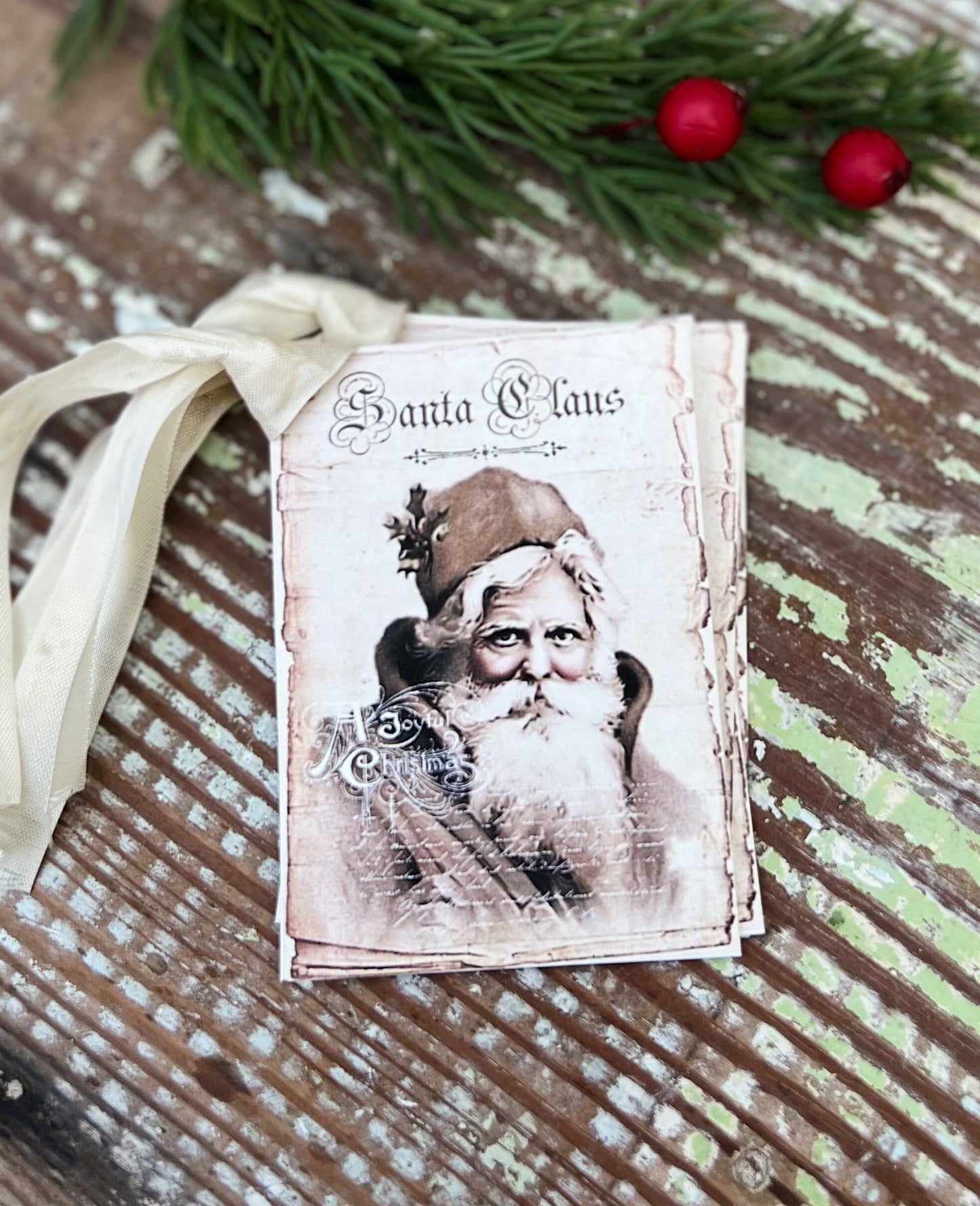 Christmas Gift Tags Vintage SANTA CLAUS Old Farmhouse Christmas Decor Christmas Card French Shabby Gift Wrap