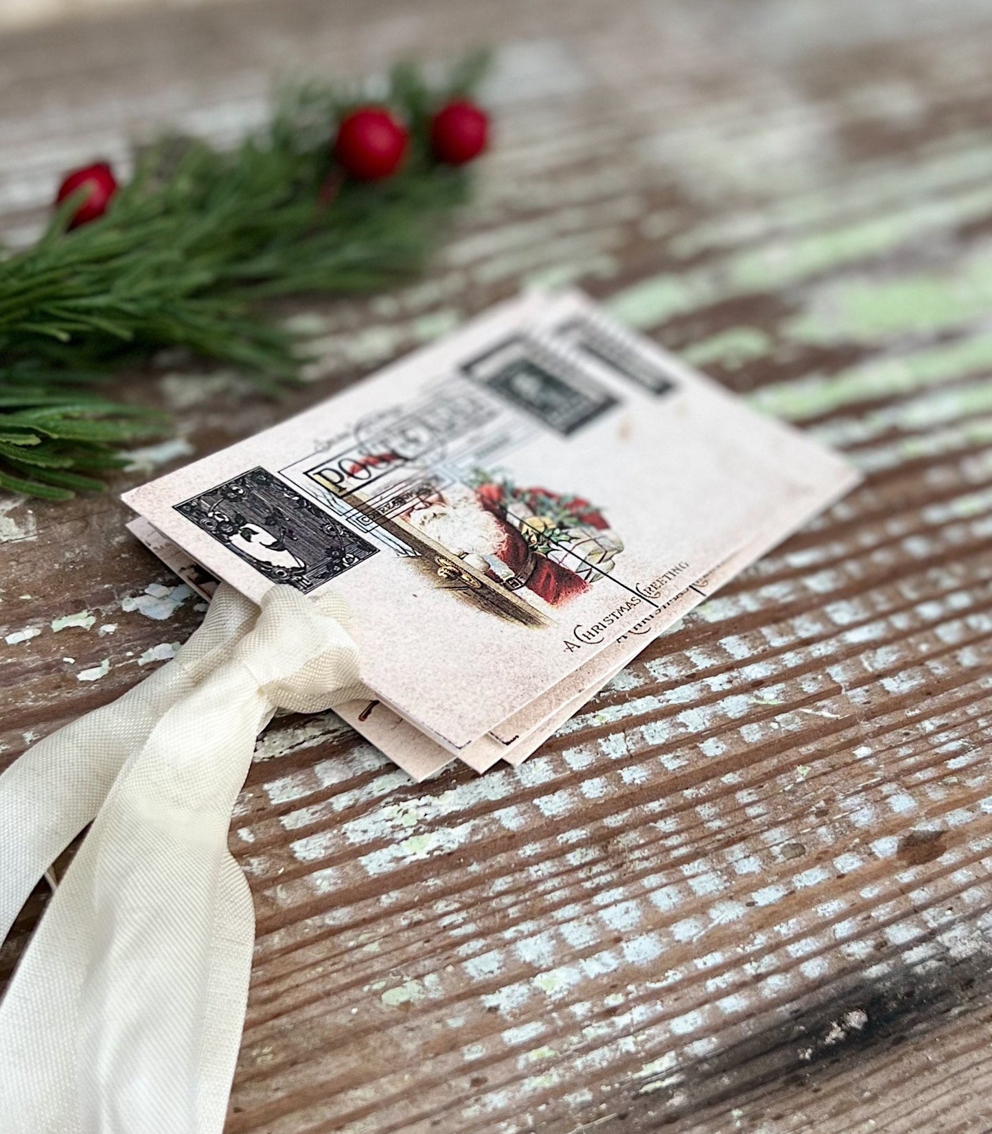 Christmas Gift Tags Vintage SANTA with Packages Post Card Farmhouse Decor Card French Shabby Gift Wrap Christmas Tree Ornament