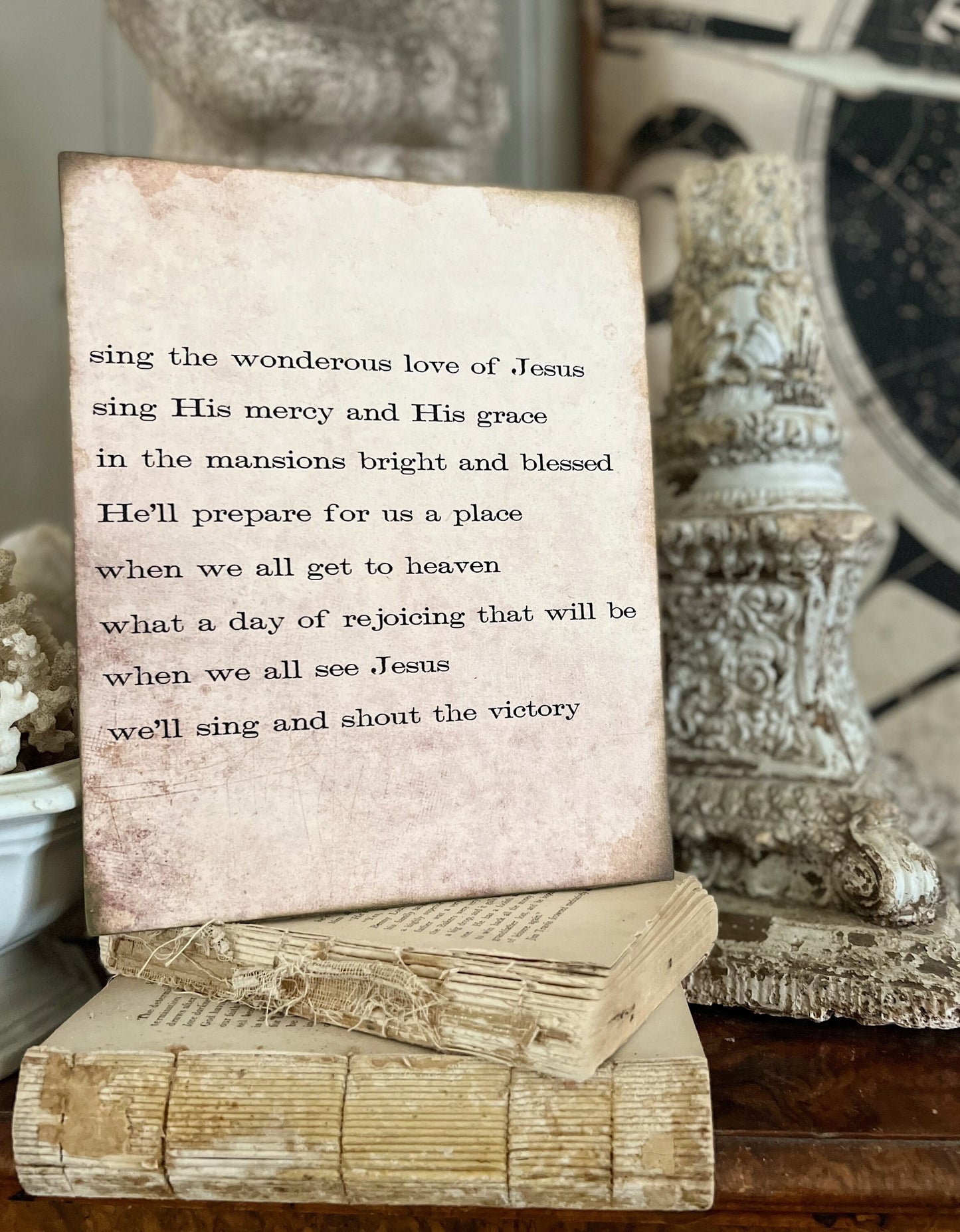 When We All GET TO HEAVEN Art Hymn Sign Wood Vintage Farmhouse Decor Poster Mounted Book Page Hymnal Bible Verse Scripture Sign Wall