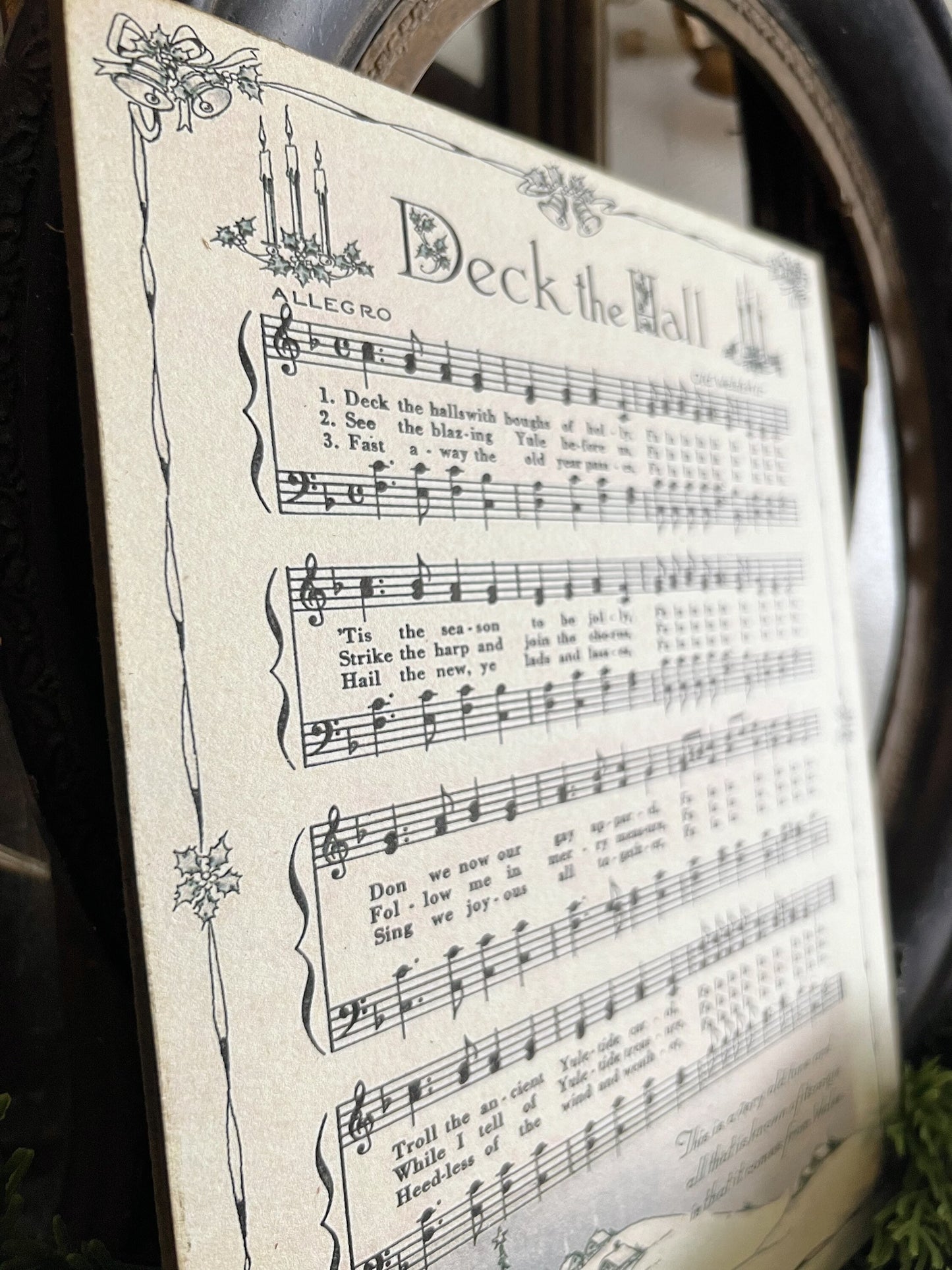 DECK THE HALLS Sign Wood Vintage Sheet Music Carol Christmas Decor Poster Farmhouse Decor Book Page Wall Art
